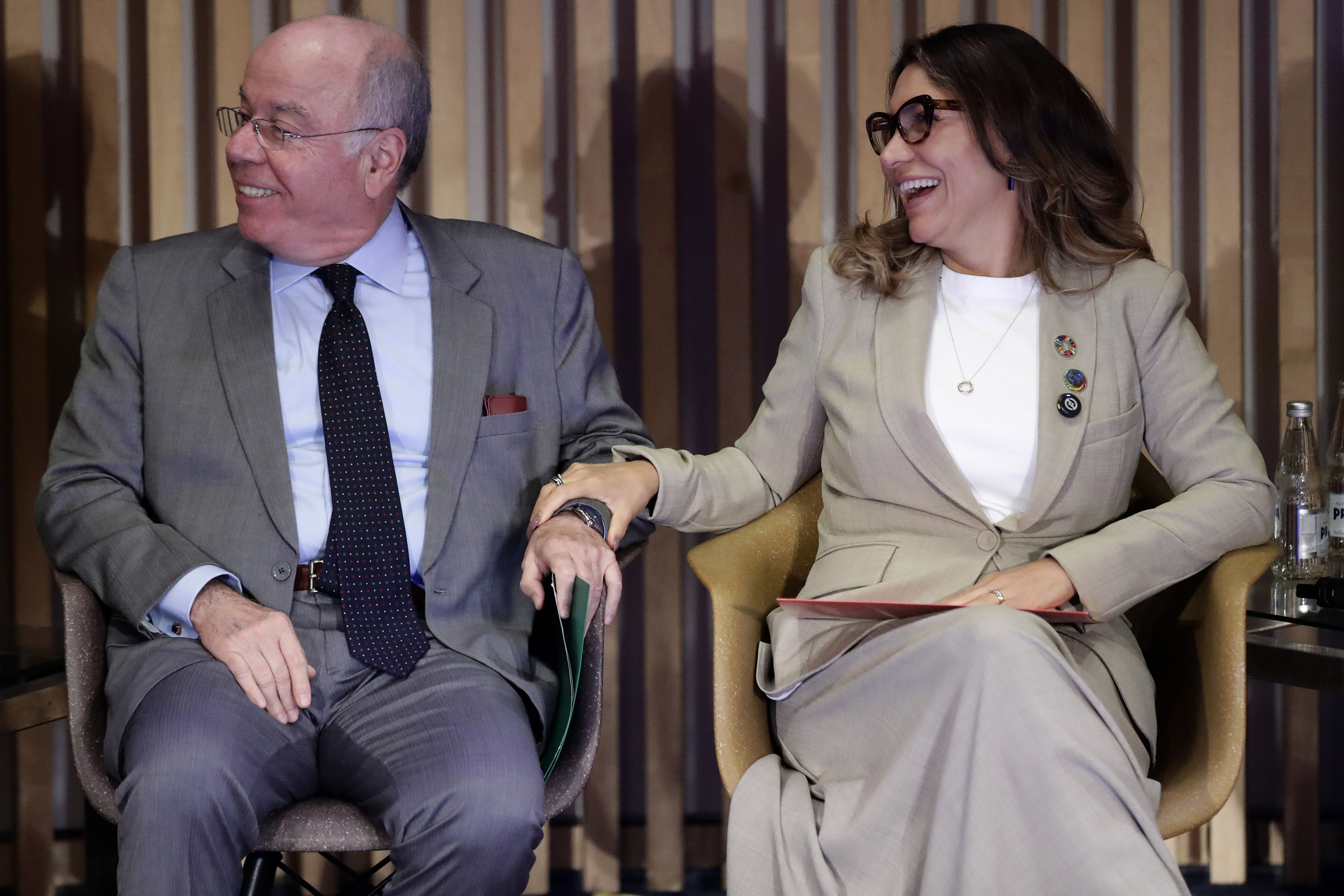 Brazil's first lady Rosangela da Silva and Foreign Affairs Minister Mauro Vieira, attend the inauguration of the G20 Social Summit in Rio de Janeiro, Thursday, Nov. 14, 2024. (AP Photo/Bruna Prado)