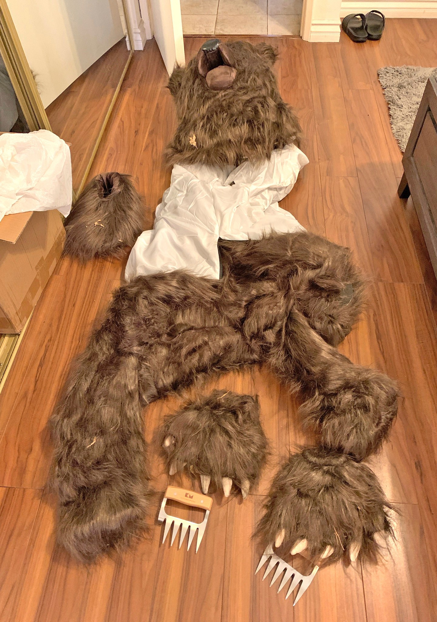 This photo provided by the California Department of Insurance shows a bear costume allegedly worn by suspects with the aim to commit insurance fraud. (California Department of Insurance via AP)