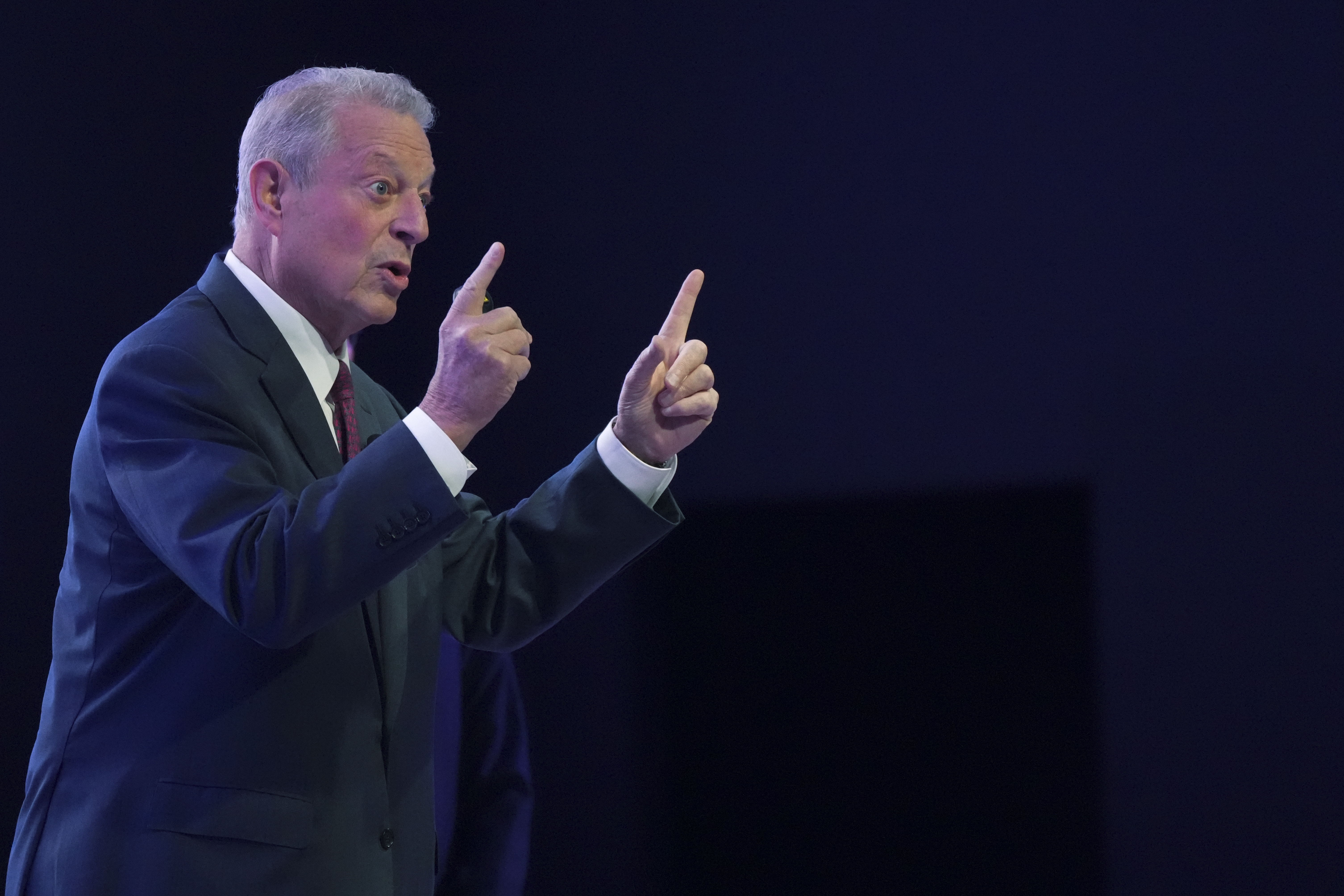 Former Vice President Al Gore speaks during a session on Climate Trace, a database that monitors emissions, at the COP29 U.N. Climate Summit, Friday, Nov. 15, 2024, in Baku, Azerbaijan. (AP Photo/Sergei Grits)