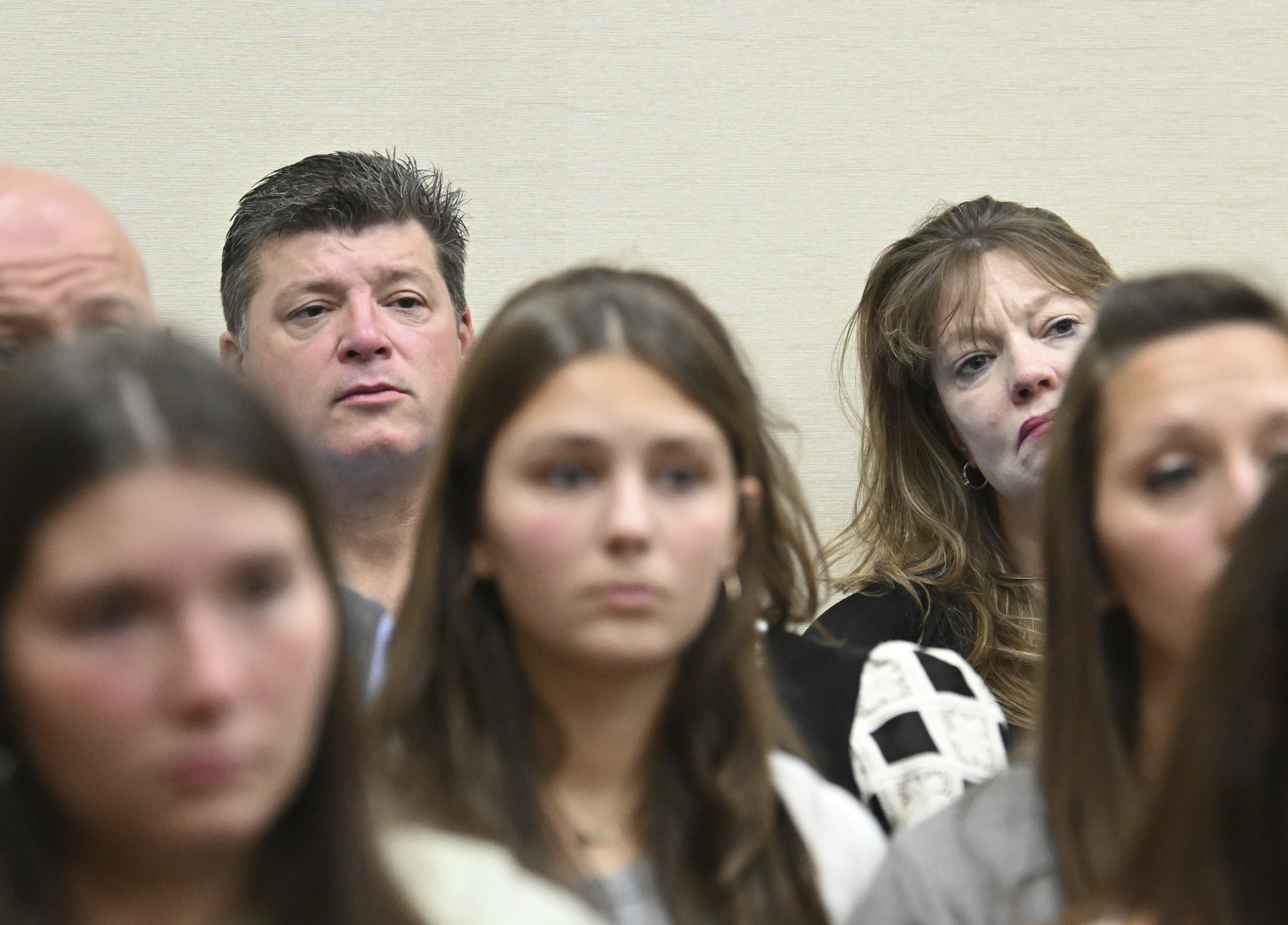 Jason Riley, background left, father of Laken Riley, attends the trial of Jose Ibarra, accused of killing the Georgia nursing student earlier this year at Athens-Clarke County Superior Court, Friday, Nov. 15, 2024, in Athens, Ga. (Hyosub Shin/Atlanta Journal-Constitution via AP, Pool)