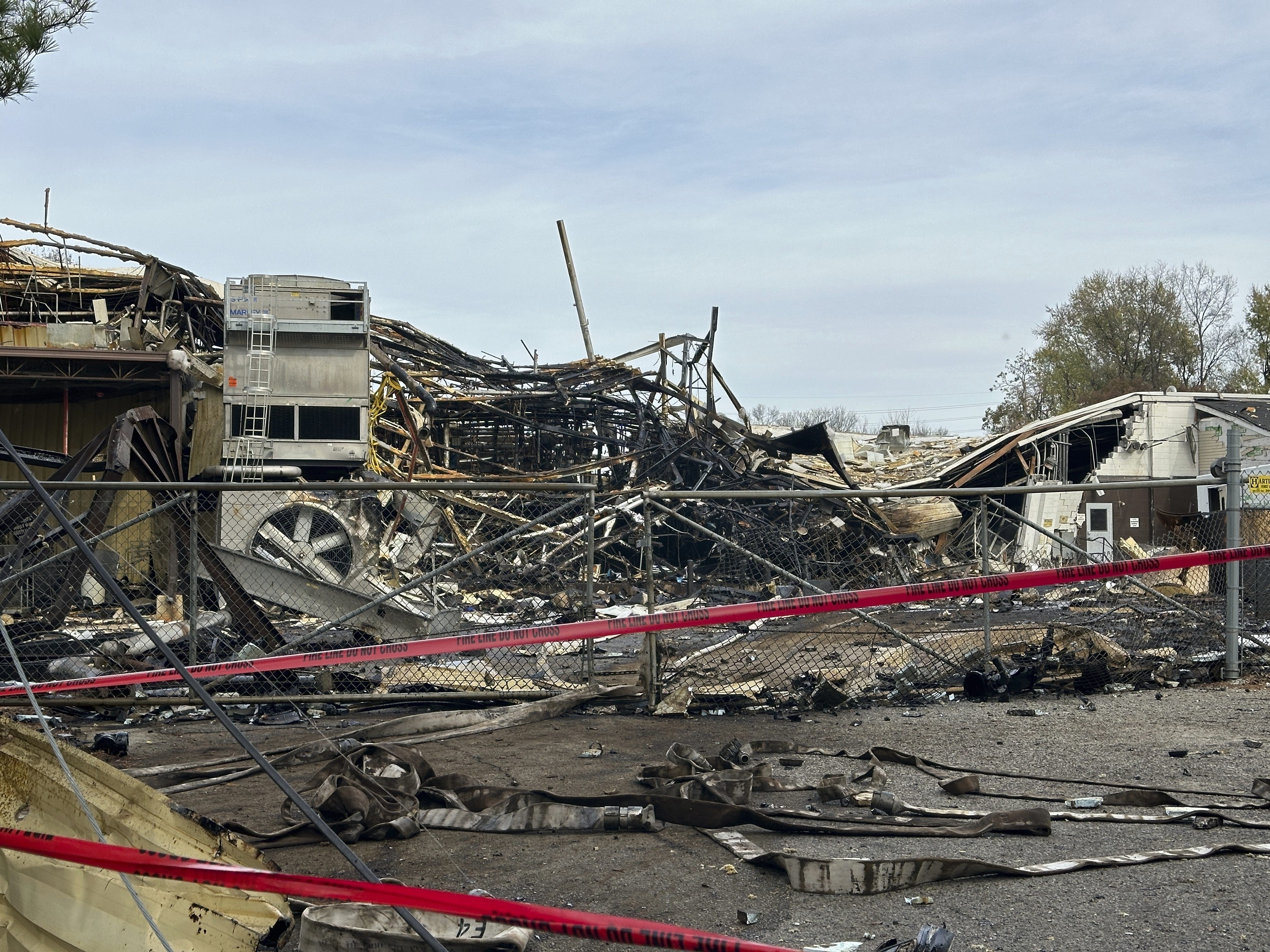 The area is closed off showing damage from an explosion at the Givaudan Color Sense plant in Louisville, Ky. on Wednesday, Nov. 13, 2024. (AP Photo/Dylan Lovan)