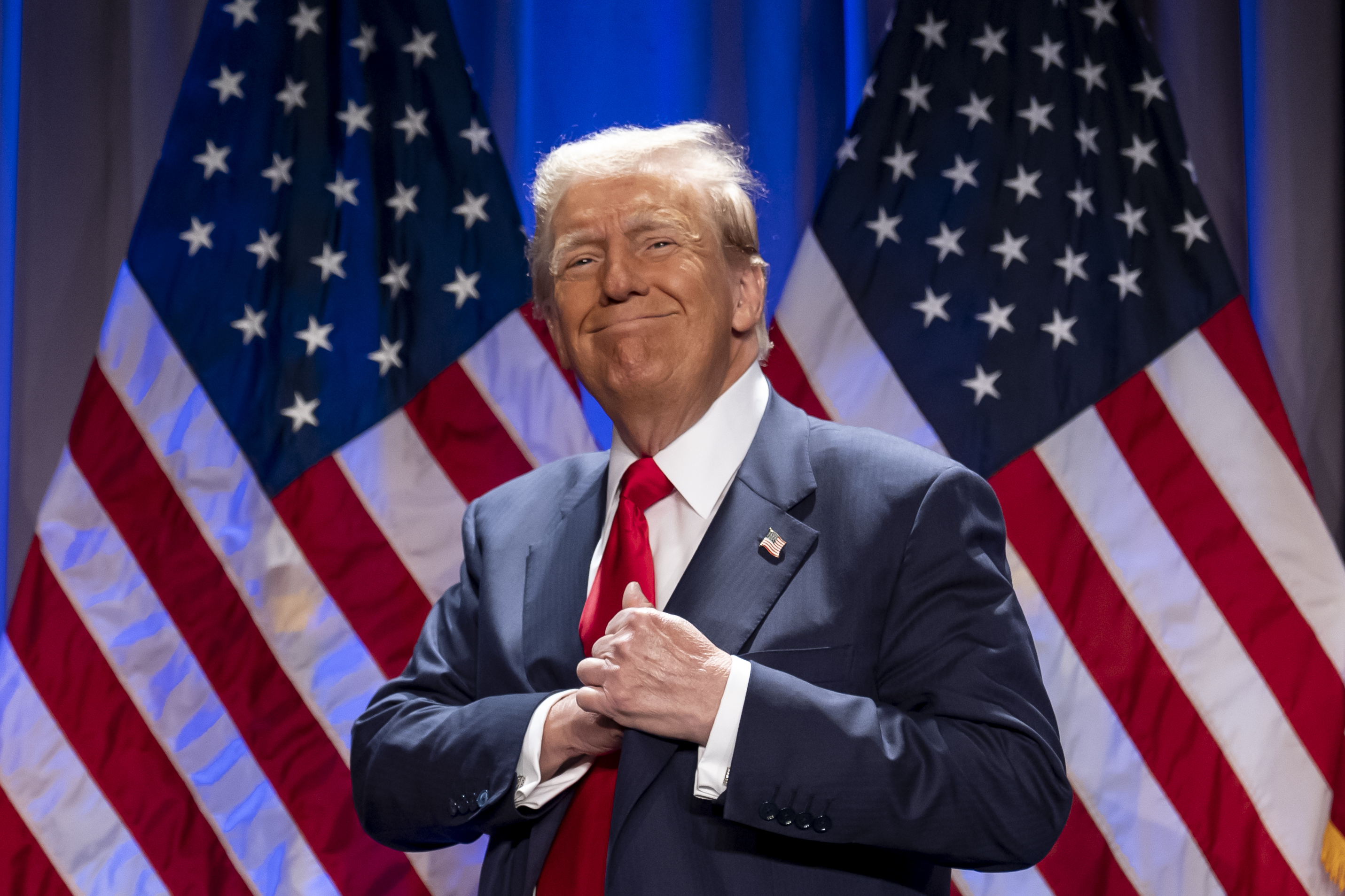 President-elect Donald Trump arrives to speak at a meeting of the House GOP conference, Wednesday, Nov. 13, 2024, in Washington. (AP Photo/Alex Brandon)