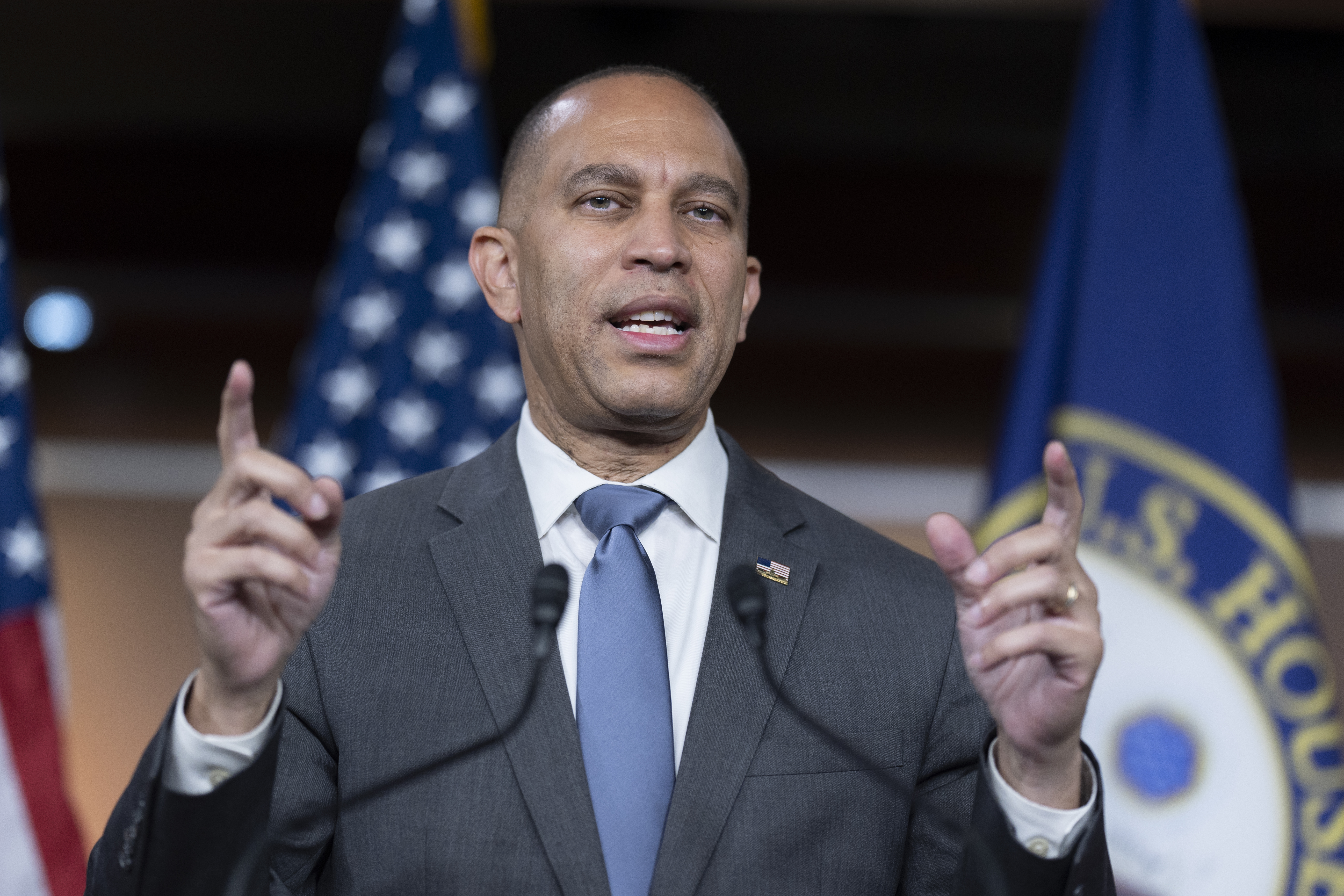 House Minority Leader Hakeem Jeffries, D-N.Y., speaks during a news conference at the Capitol in Washington, Friday, Nov. 15, 2024. (AP Photo/J. Scott Applewhite)