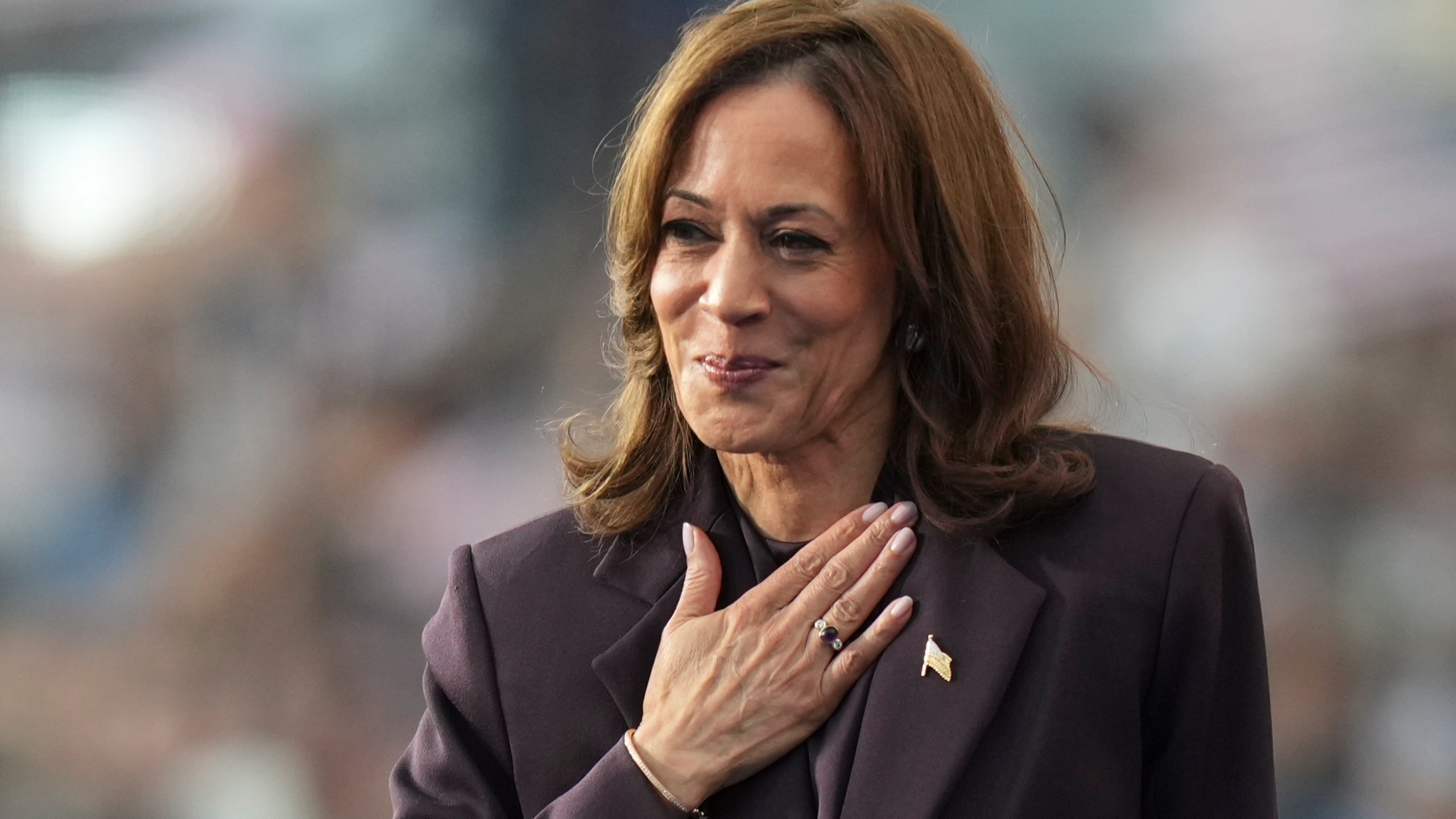 Vice President Kamala Harris gestures as she delivers a concession speech for the 2024 presidential election, Wednesday, Nov. 6, 2024, on the campus of Howard University in Washington. (AP Photo/Stephanie Scarbrough)