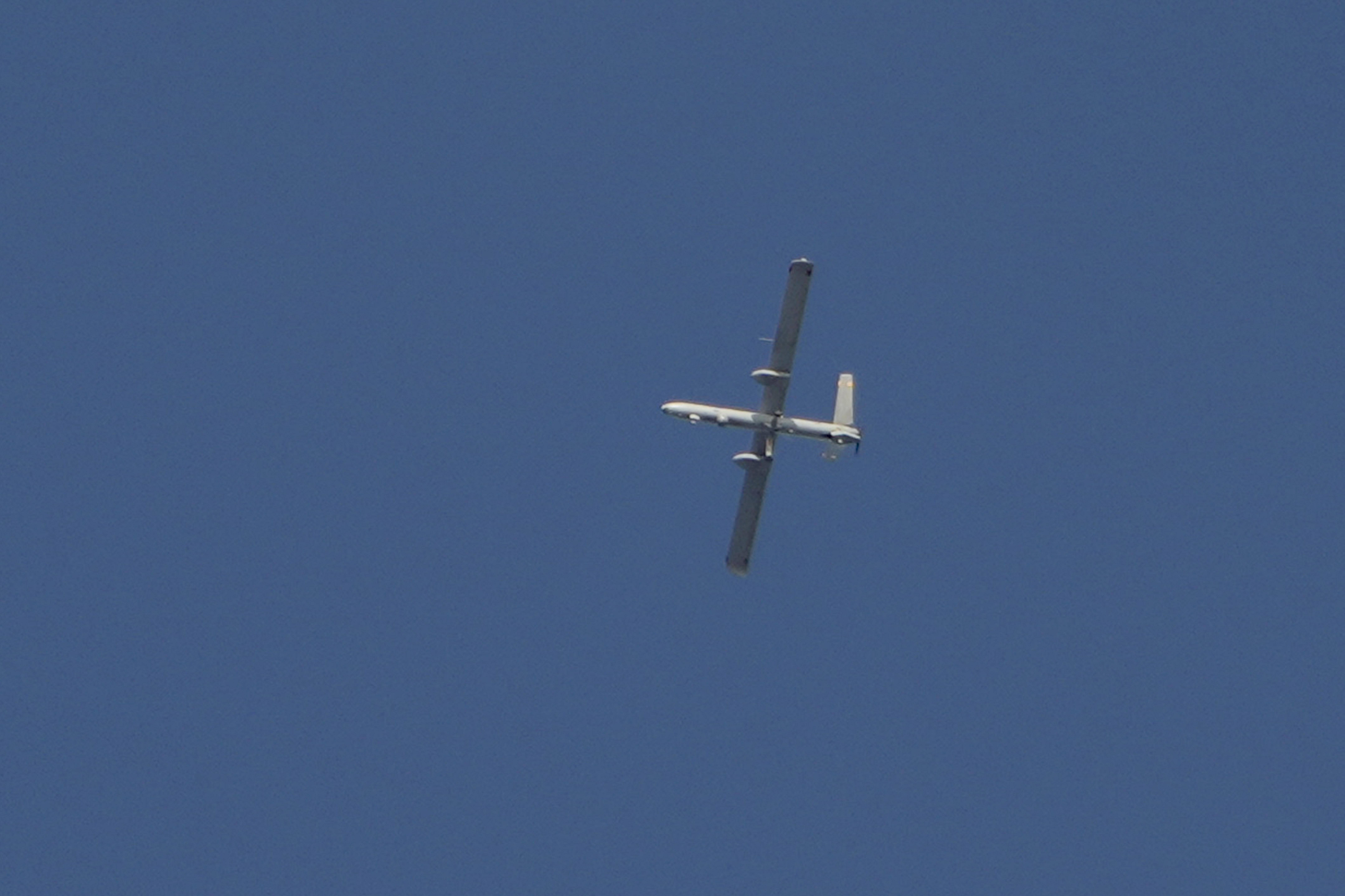 An Israeli drone flies over Dahiyeh, in the southern suburb of Beirut, Lebanon, Saturday, Nov. 16, 2024. (AP Photo/Bilal Hussein)