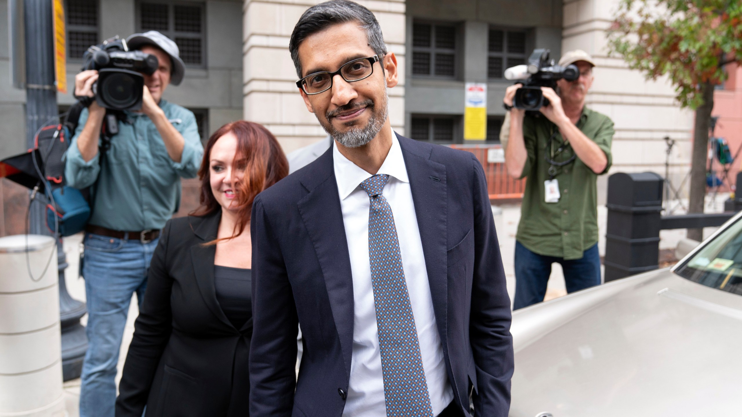 FILE - Google CEO Sundar Pichai leaves the federal courthouse in Washington, Oct. 30, 2023. (AP Photo/Jose Luis Magana, File)