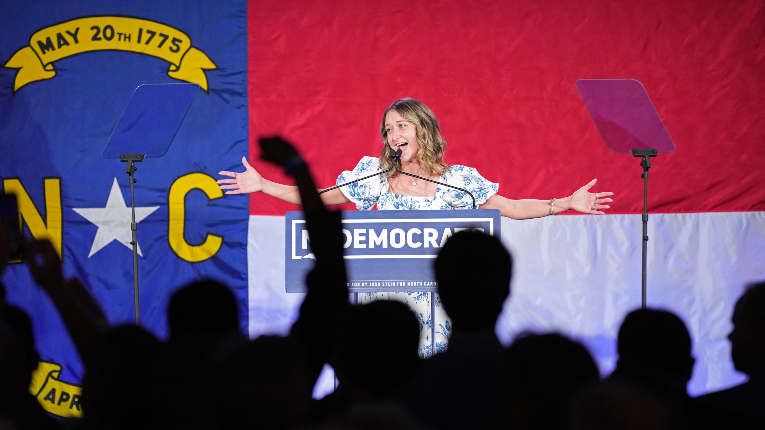 FILE - Anderson Clayton, the chair of the North Carolina Democratic Party, speaks during an election night watch party for Democratic North Carolina gubernatorial candidate Attorney General Josh Stein, Nov. 5, 2024, in Raleigh, N.C. (AP Photo/Grant Halverson, File)