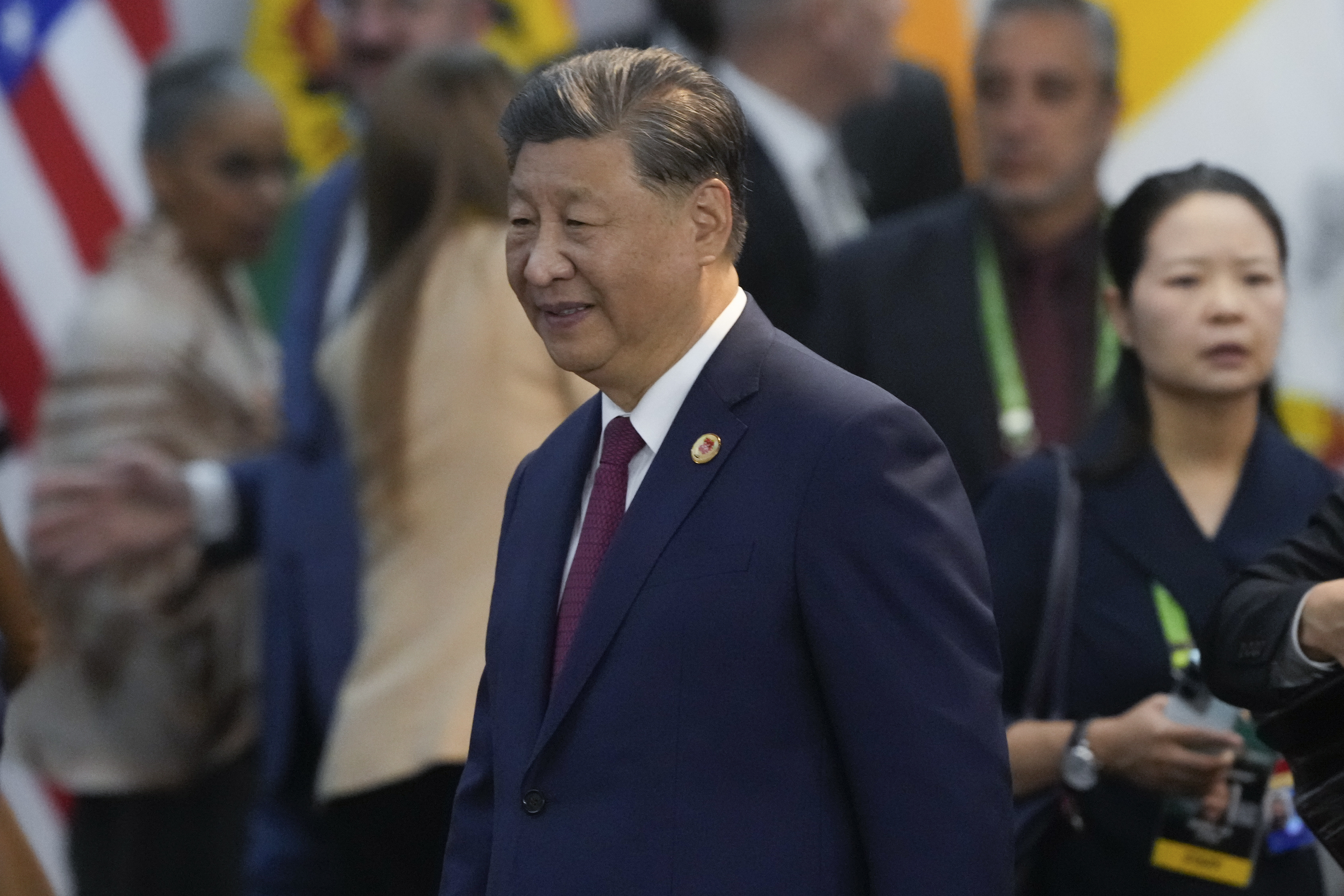 China's President Xi Jinping arrives for the G20 Summit leaders meeting in Rio de Janeiro, Monday, Nov. 18, 2024. (AP Photo/Eraldo Peres)