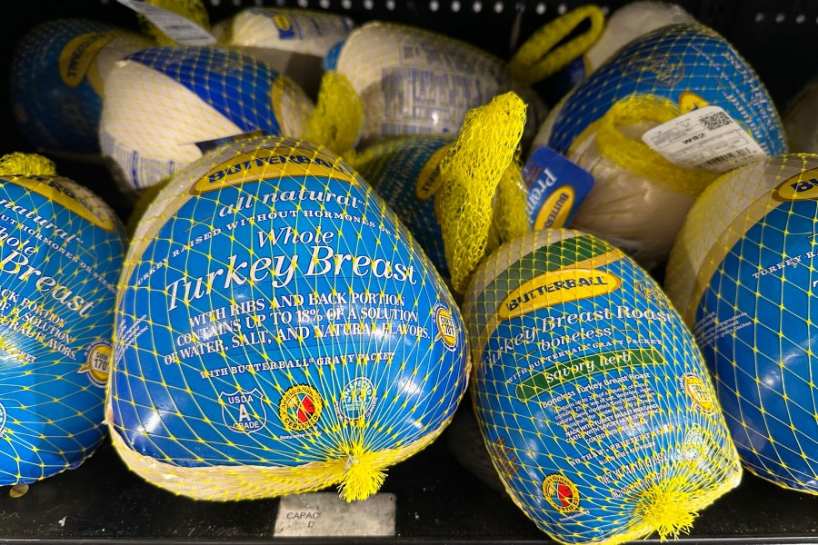 Frozen whole turkey breast is displayed at a Walmart store in Milford, Conn., on Saturday, Nov. 16, 2024. (AP Photo/Peter Morgan)