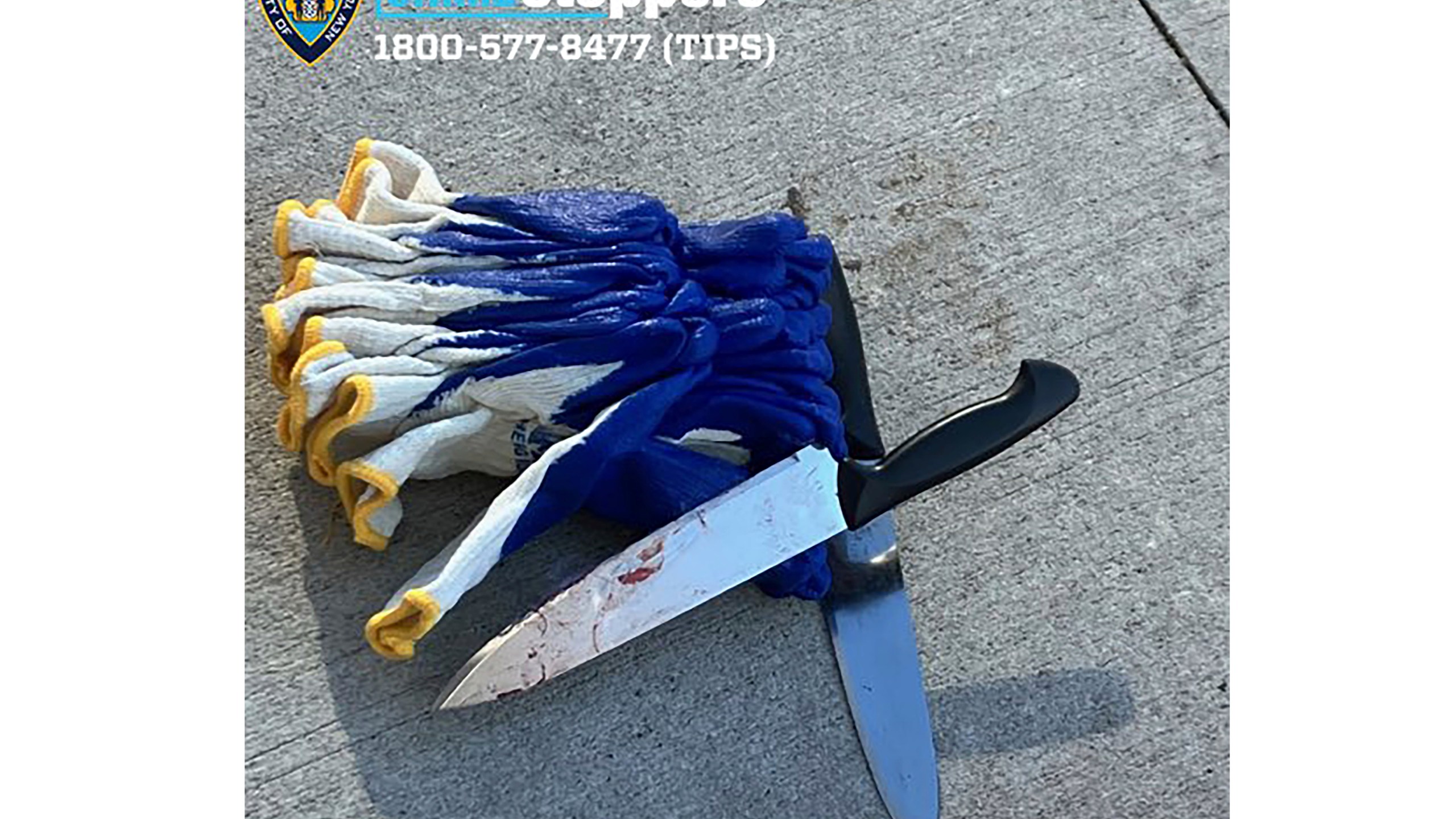 This image released by the New York City Police Department shows a knife that was recovered at a stabbing in New York, Monday Nov. 18, 2024. (New York City Police Department via AP)