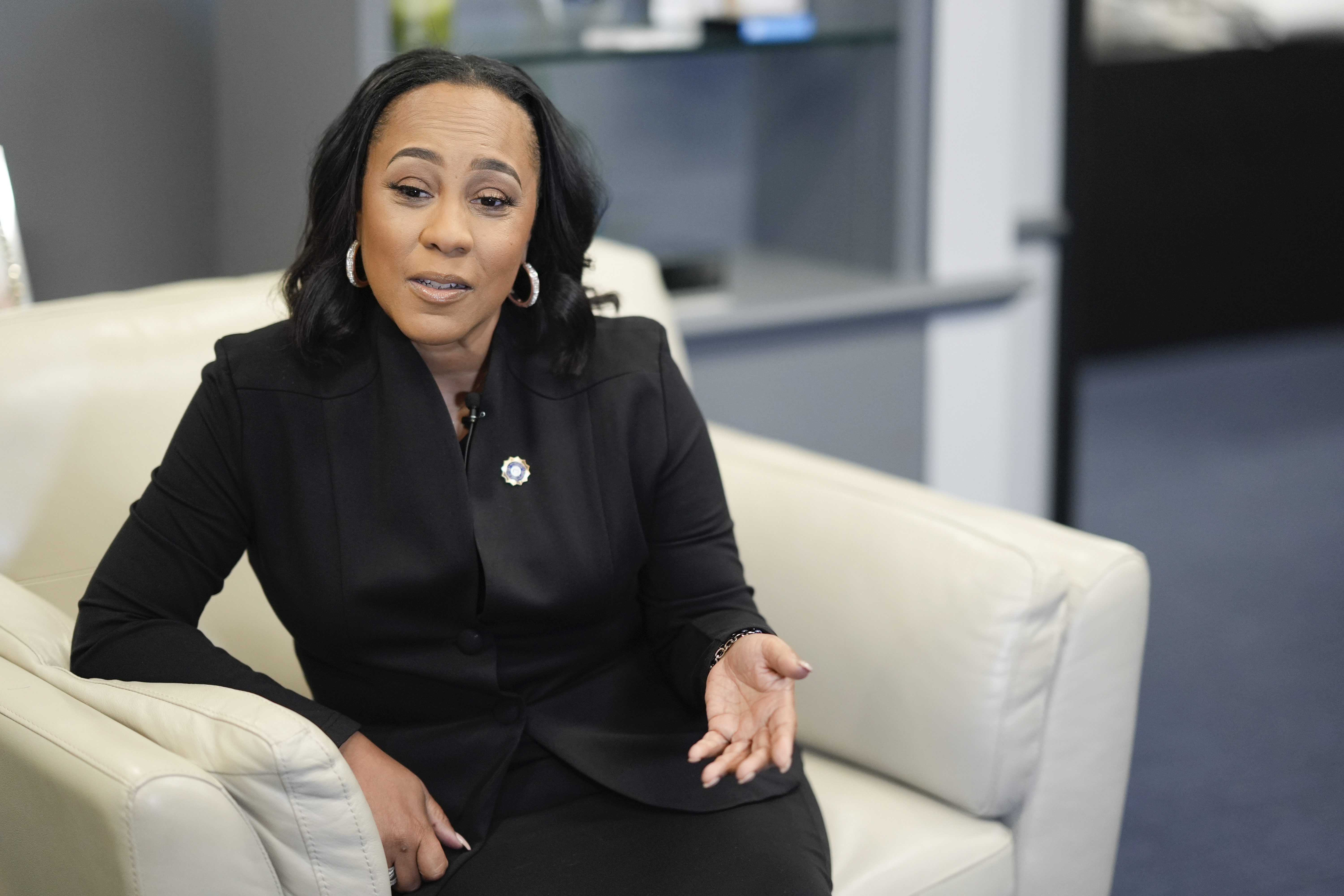 Fani Willis, District Attorney of Fulton County speaks to the Associated Press on Tuesday, Oct. 22, 2024, in Atlanta. (AP Photo/Brynn Anderson)