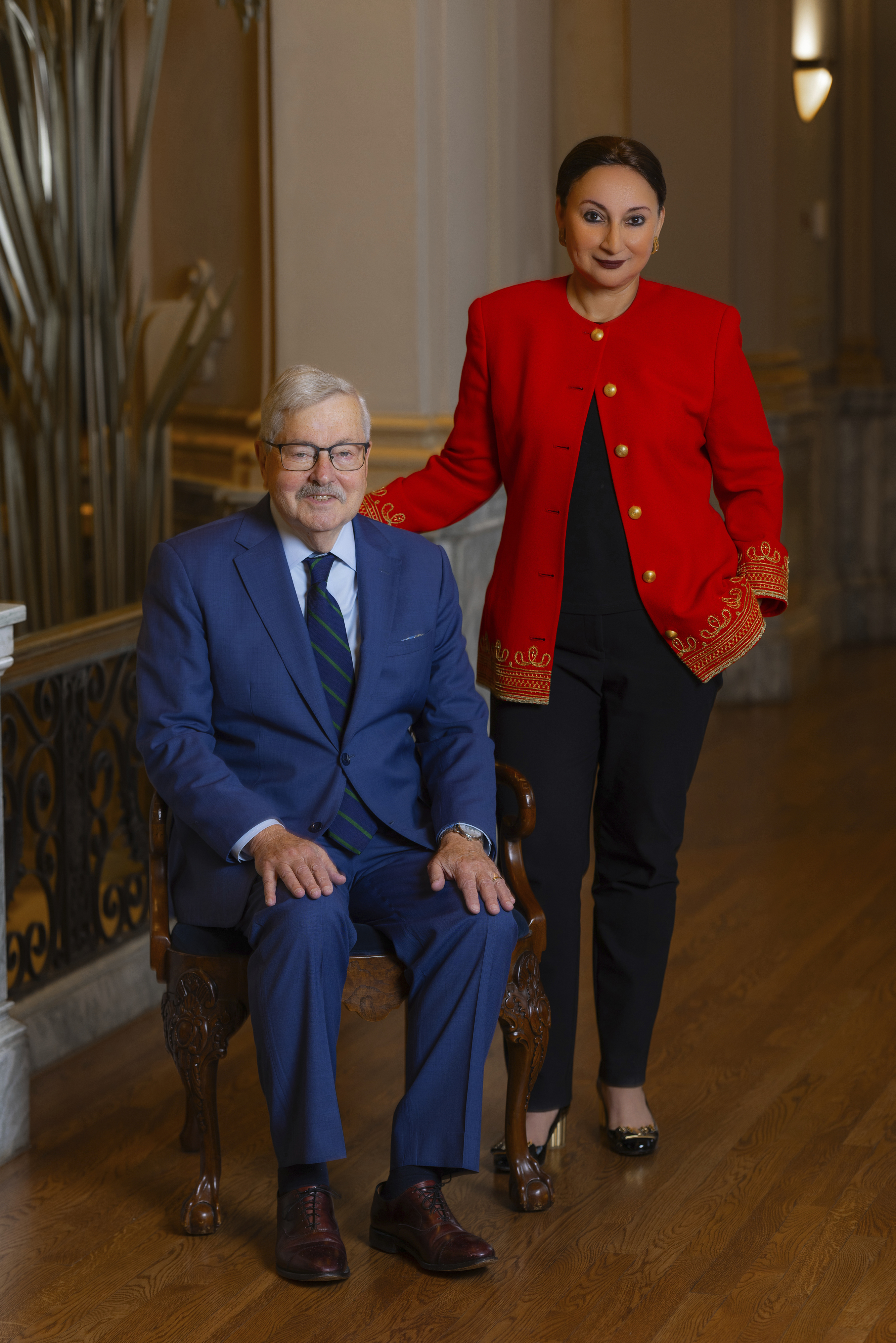 This photo provided by the World Food Prize Foundation shows Terry Branstad, left, and Mashal Husain on Thursday, Nov. 14, 2024. (Ryan Damman/World Food Prize Foundation via AP)