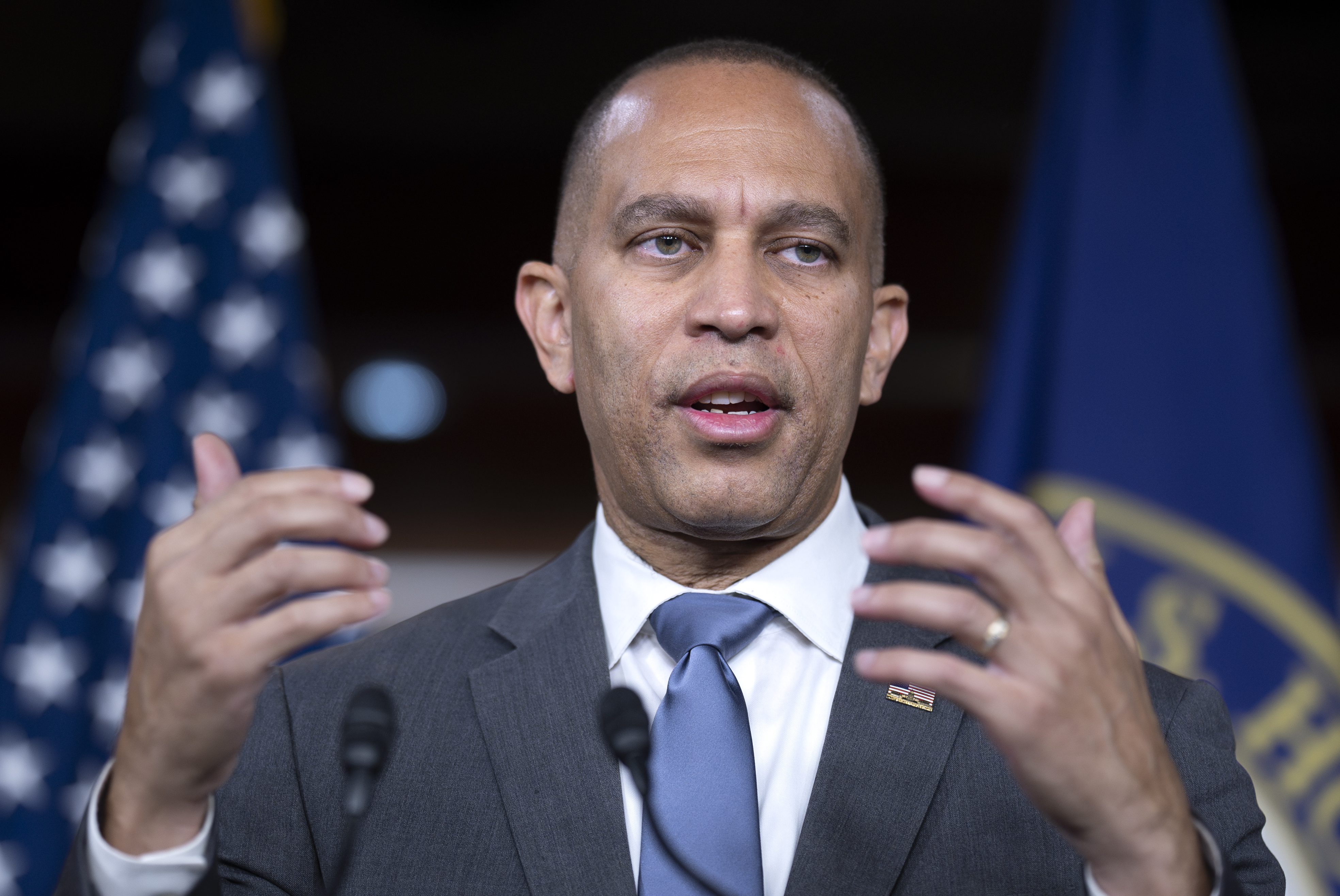 House Minority Leader Hakeem Jeffries, D-N.Y., speaks during a news conference at the Capitol in Washington, Friday, Nov. 15, 2024. (AP Photo/J. Scott Applewhite)