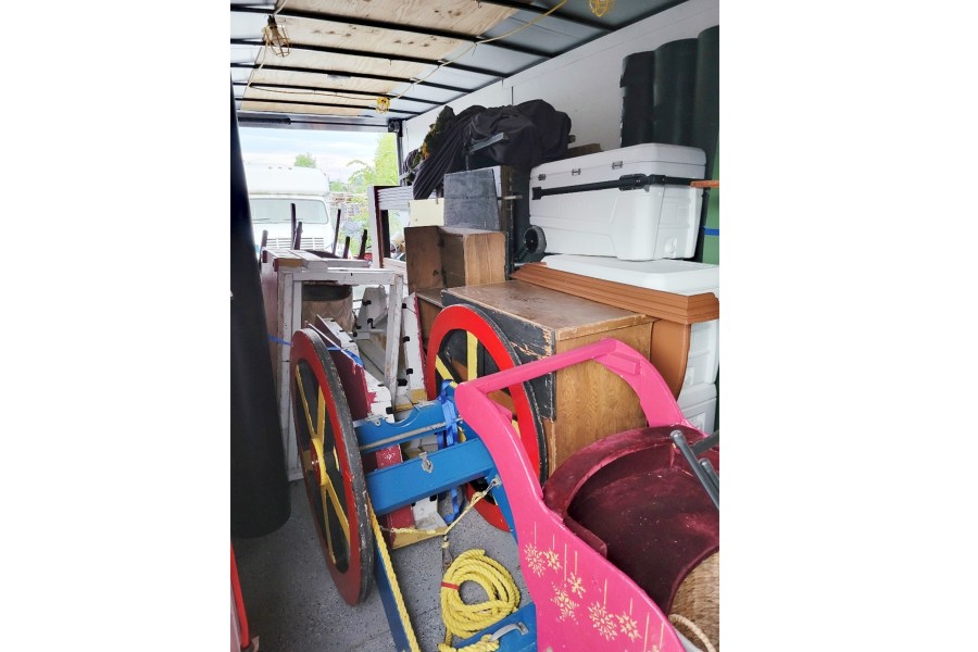 This photo provided by June Smith shows a trailer with props for "The Nutcracker" that was stolen on Nov. 17, 2024, from a suburban Detroit ballet group. (June Smith via AP)