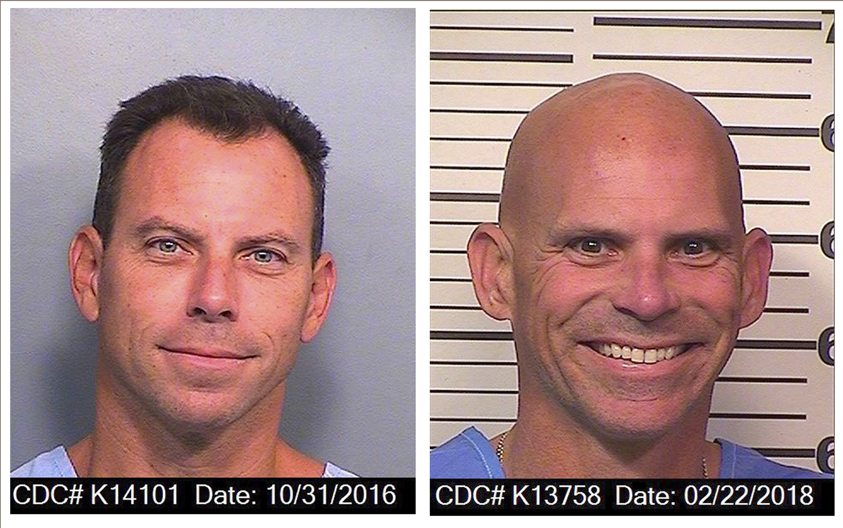 FILE - An Oct. 31, 2016, photo provided by the California Department of Corrections and Rehabilitation shows Erik Menendez, left, and a Feb. 22, 2018, photo provided by the California Department of Corrections and Rehabilitation shows Lyle Menendez. (California Department of Corrections and Rehabilitation via AP, File)