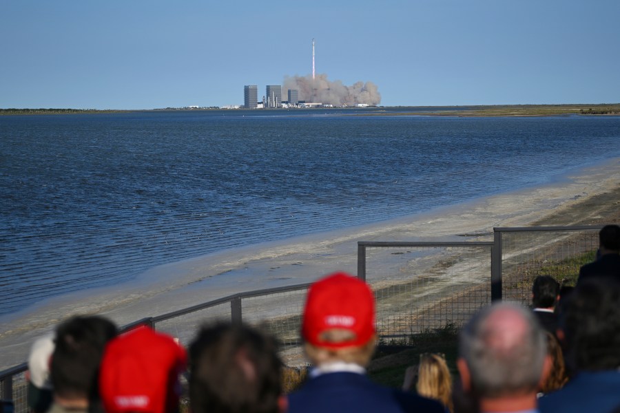 President-elect Donald Trump watches the launch of the sixth test flight of the SpaceX Starship rocket Tuesday, Nov. 19, 2024, in Boca Chica, Texas. (Brandon Bell/Pool via AP)