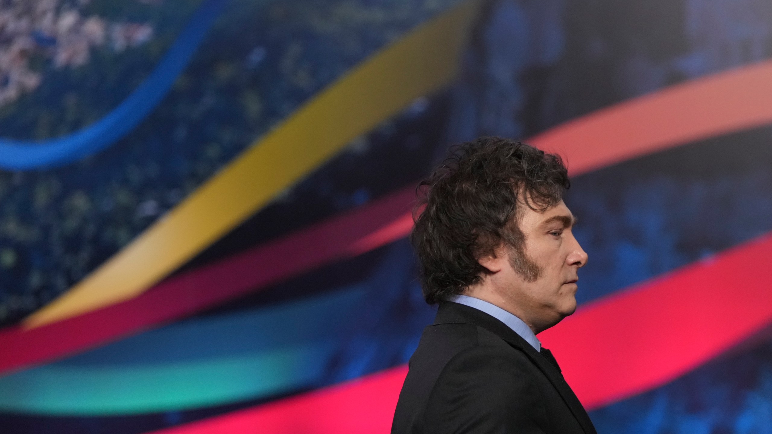 Argentina's President Javier Milei attends the G20 Summit in Rio de Janeiro, Tuesday, Nov. 19, 2024. (AP Photo/Silvia Izquierdo)