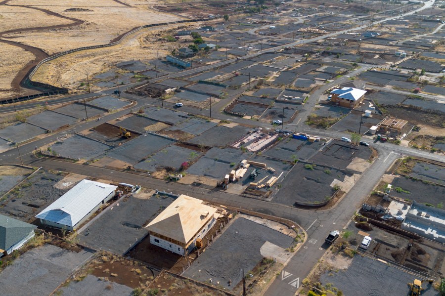 Houses are being rebuilt in the burn zone, Monday, Nov. 18, 2024, in Lahaina, Hawaii. Over a hundred building permits have been issued after Maui County received 291 applications. (AP Photo/Mengshin Lin)