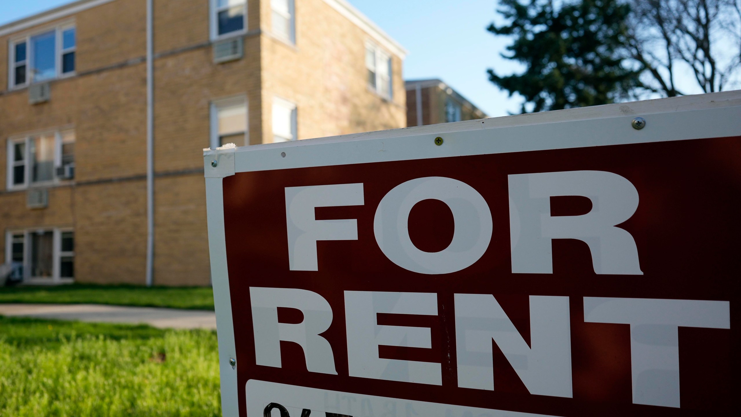 FILE - A sign is displayed outside an apartment building in Skokie, Ill., April 14, 2024. (AP Photo/Nam Y. Huh, File)