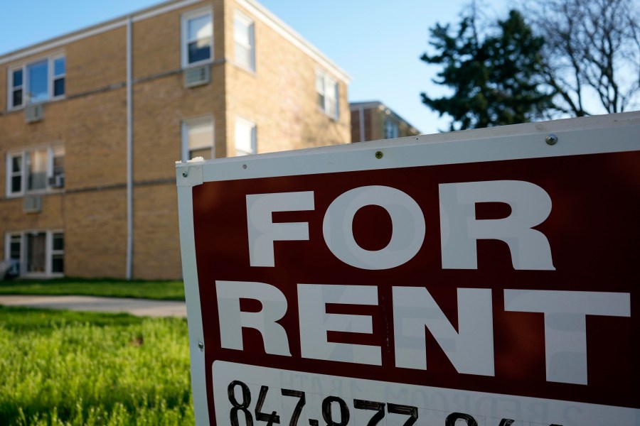 FILE - A sign is displayed outside an apartment building in Skokie, Ill., April 14, 2024. (AP Photo/Nam Y. Huh, File)