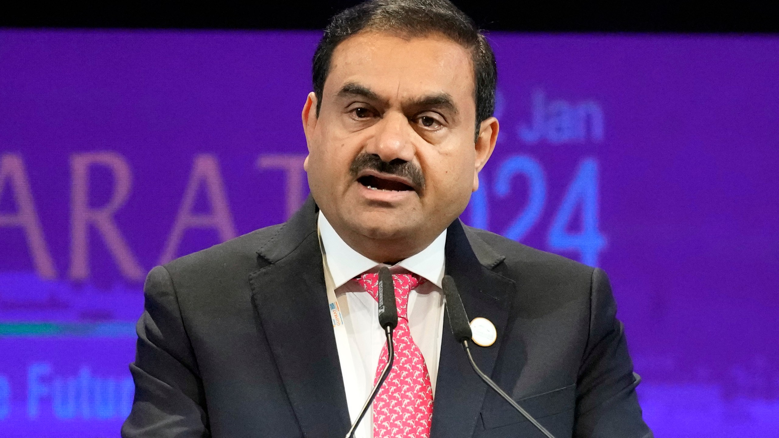 FILE - India's Adani Group Chairman Gautam Adani addresses the Vibrant Gujarat Global Summit in Gandhinagar, India, Jan.10, 2024. (AP Photo/Ajit Solanki, File)