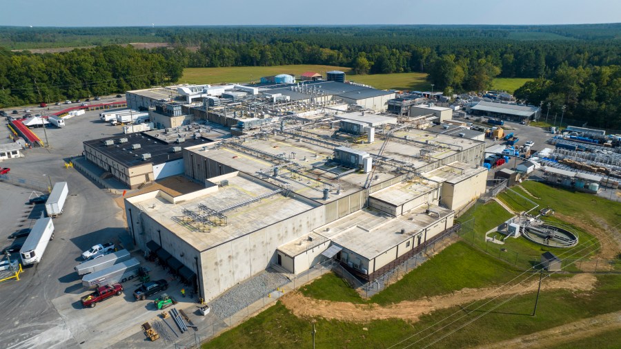 FILE - An aerial view of the Boar's Head processing plant Aug. 29, 2024, in Jarratt, Va. (AP Photo/Steve Helber, File)