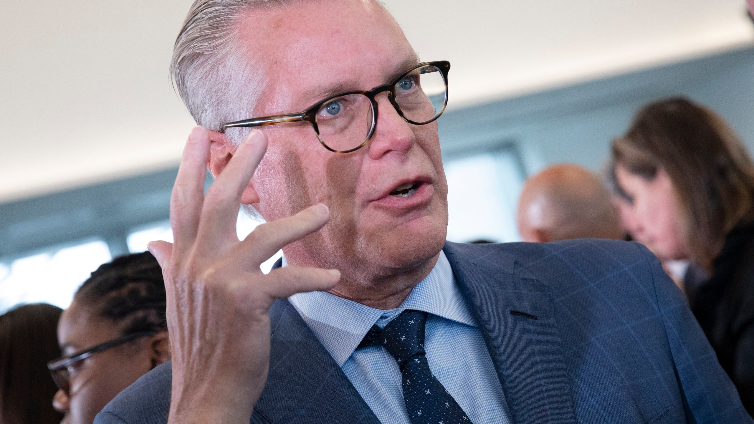 FILE - Delta Air Lines CEO Ed Bastian talks at the new Terminal C at LaGuardia Airport on Oct. 29, 2019 in New York. (AP Photo/Mark Lennihan, File)