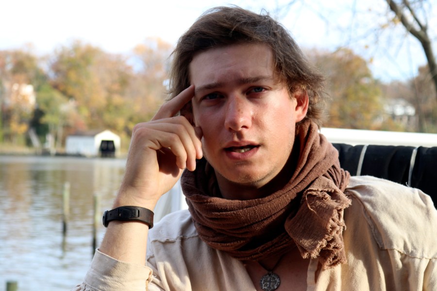 Peter Frank talks about his attempt to complete the roughly 6,000-mile Great Loop in a canoe during an interview with the Associated Press on Thursday, Nov. 7, 2024 in Riva, Md. (AP Photo/Brian Witte)