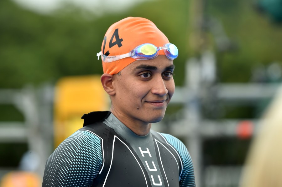 FILE - Pragnya Mohan, of India, competes in the women's individual triathlon at the Commonwealth Games in Birmingham, England, July 29, 2022. (AP Photo/Rui Vieira, File)