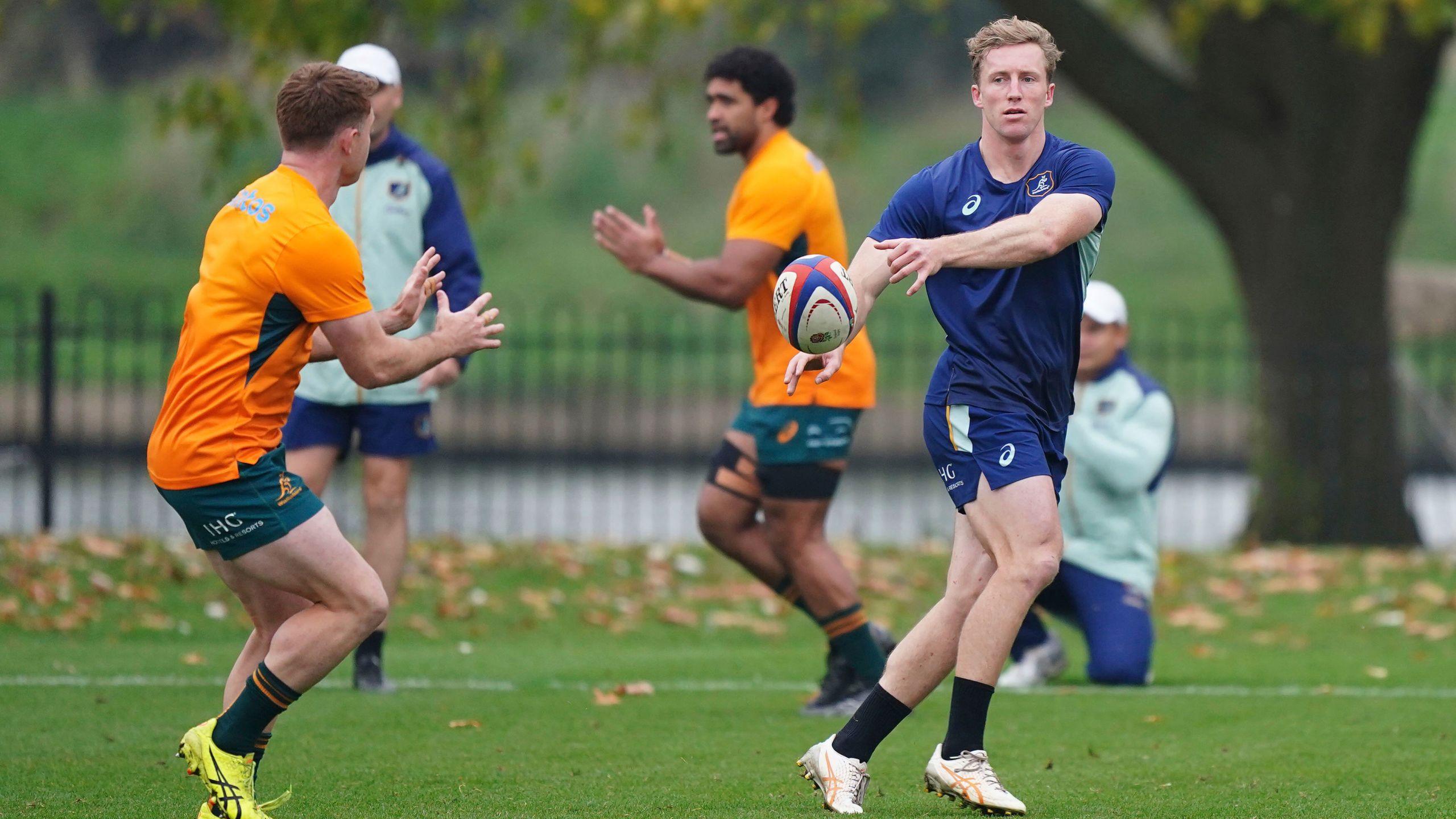 Australia's Harry Potter during a team run at The Lensbury Resort, Teddington, Britain, Friday Nov. 8, 2024. (Zac Goodwin/PA via AP)