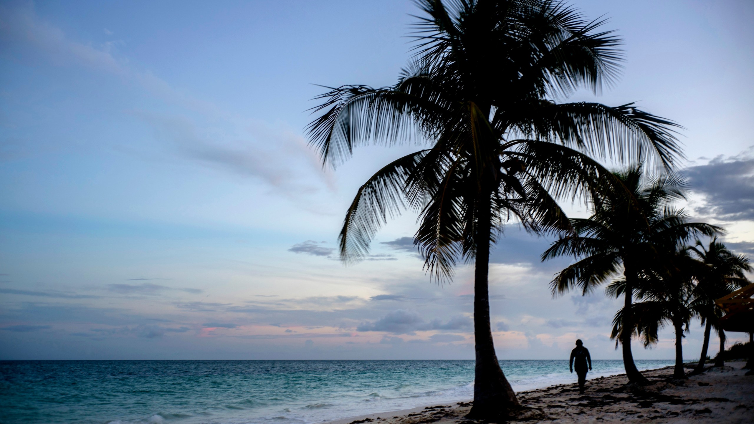 FILE - A woman walks along an ocean coast in Freeport, The Bahamas, Aug. 31, 2019. (AP Photo/Ramon Espinosa, File)