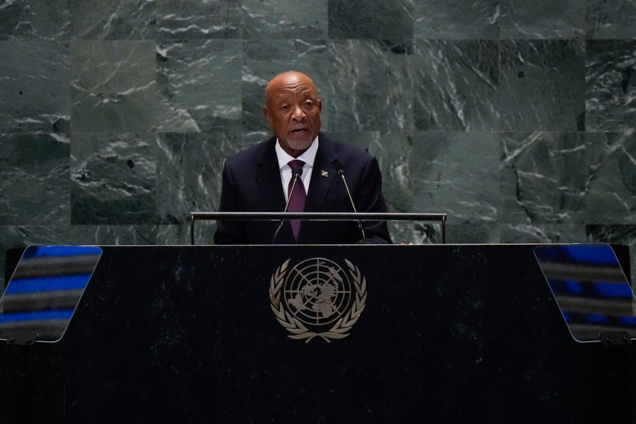 File — Namibia's President, Nangolo Mbumba, speaks to the United Nations General Assembly during the Summit for the Future, Sunday, Sept. 22, 2024 at U.N. headquarters. (AP Photo/Frank Franklin II/File)