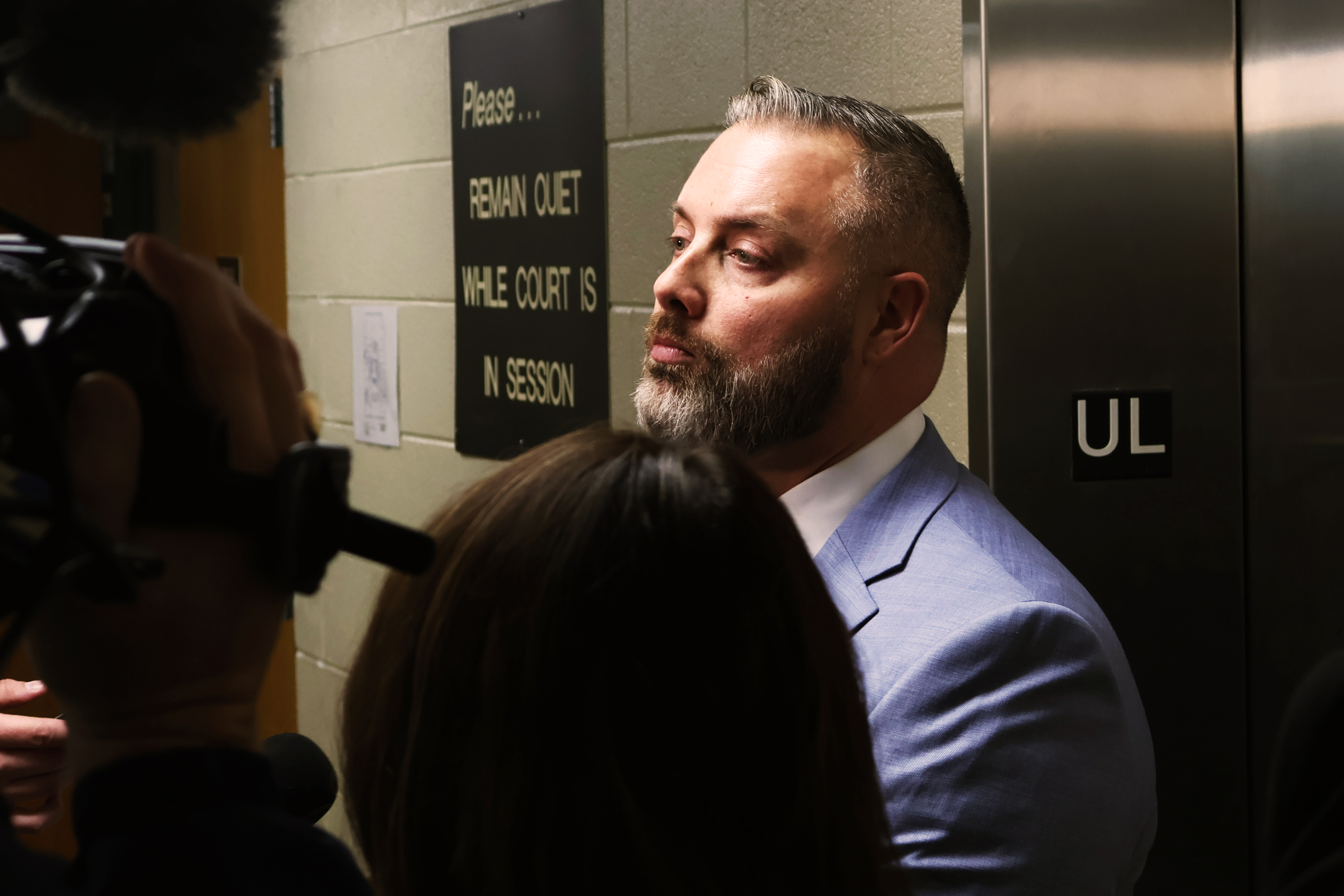 Jeremy Bartley, the attorney for ex-Letcher County Sheriff Shawn "Mickey" Stines, speaks at a press conference on Nov. 25, 2024, following Stine's arraignment in the September fatal shooting of district judge Kevin Mullins in Whitesburg, Ky. (Tasha Poullard/Lexington Herald-Leader via AP)