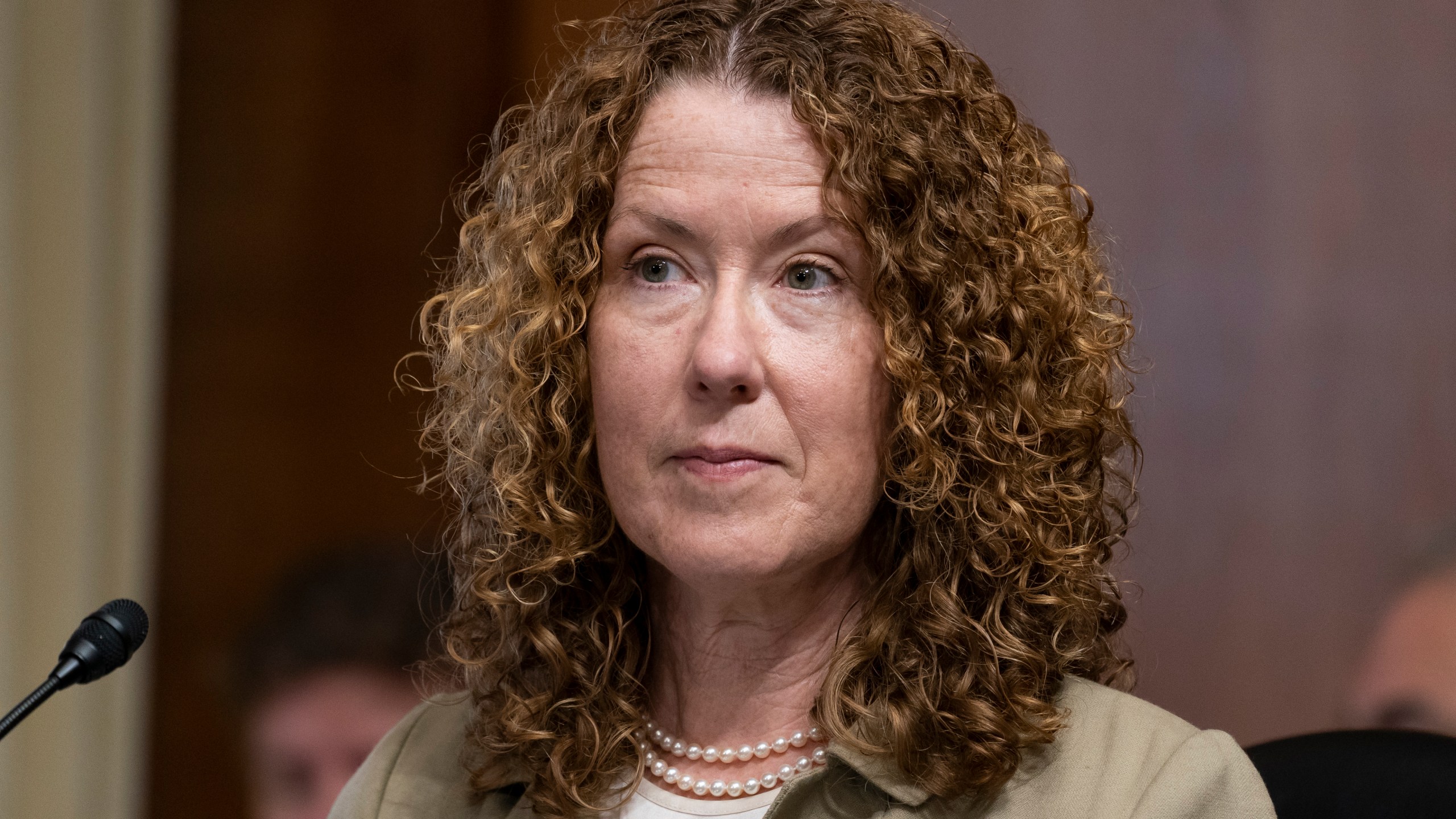 FILE - Tracy Stone-Manning listens during a confirmation hearing for her to be the director of the Bureau of Land Management, during a hearing of the Senate Energy and National Resources Committee on Capitol Hill in Washington, June 8, 2021. (AP Photo/Alex Brandon, File)