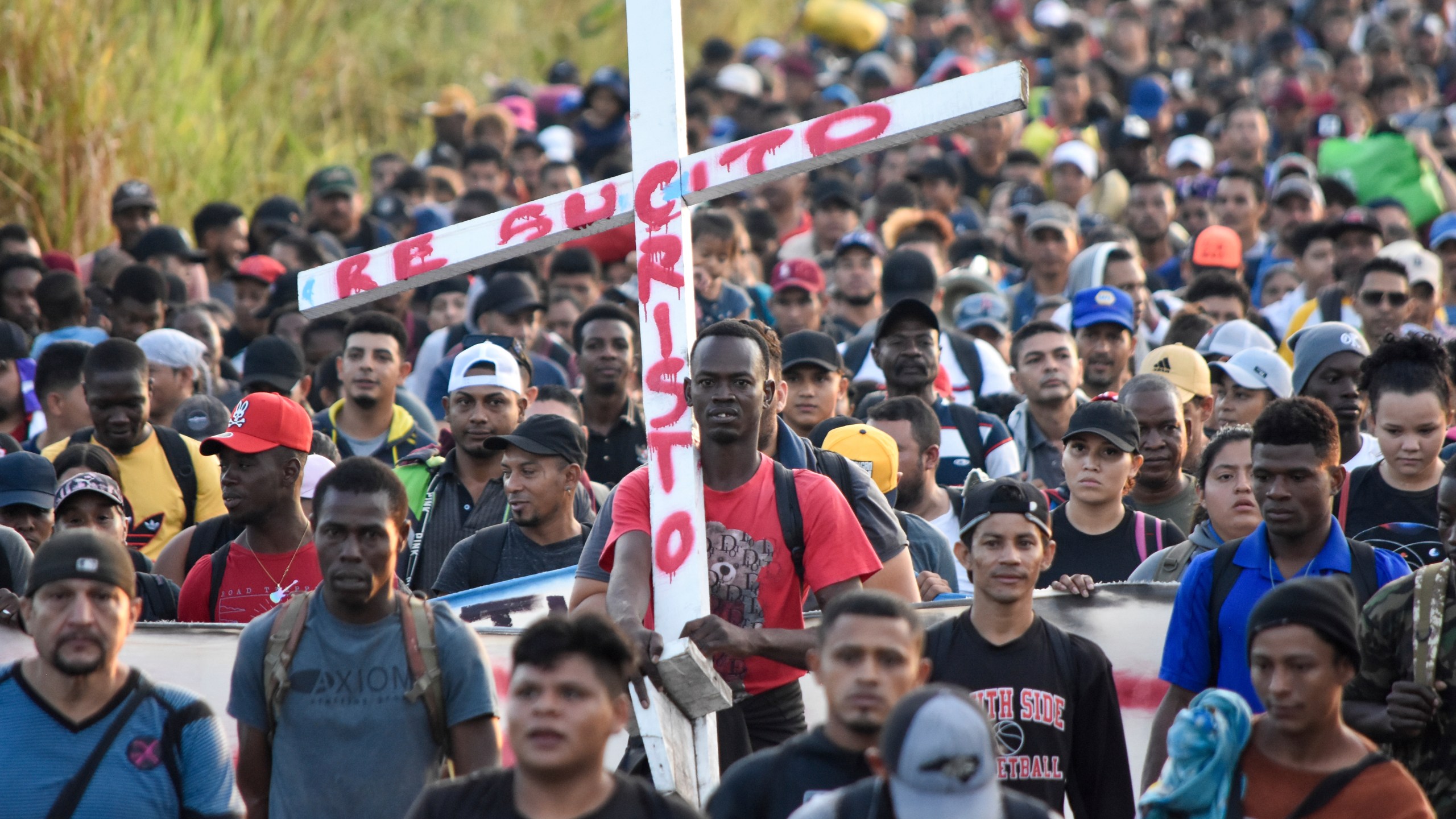 FILE - A migrant caravan departs from Tapachula, Mexico, Dec. 24, 2023, on their journey north through Mexico seeking entry into the United States. (AP Photo/Edgar H. Clemente, File)