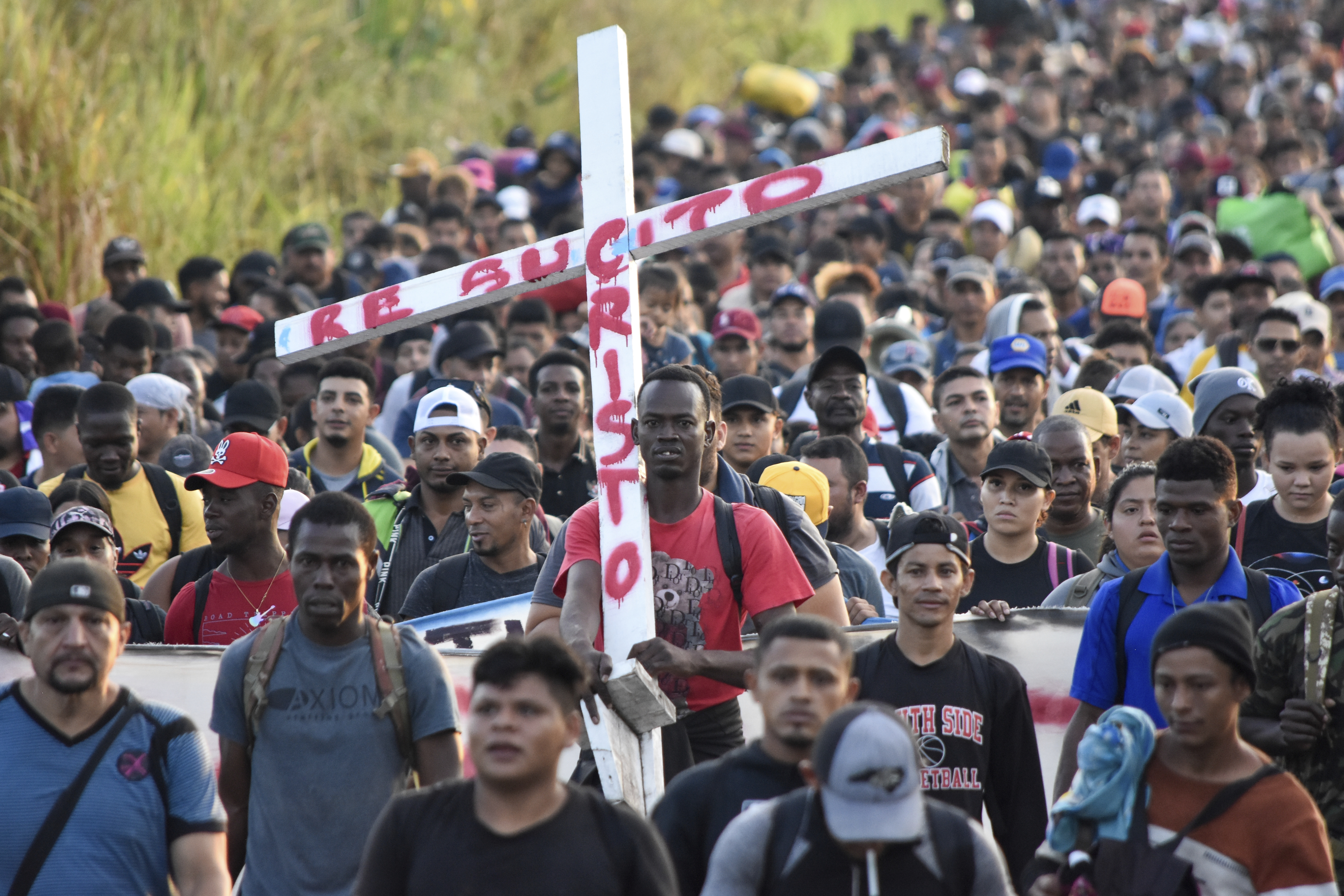 FILE - A migrant caravan departs from Tapachula, Mexico, Dec. 24, 2023, on their journey north through Mexico seeking entry into the United States. (AP Photo/Edgar H. Clemente, File)