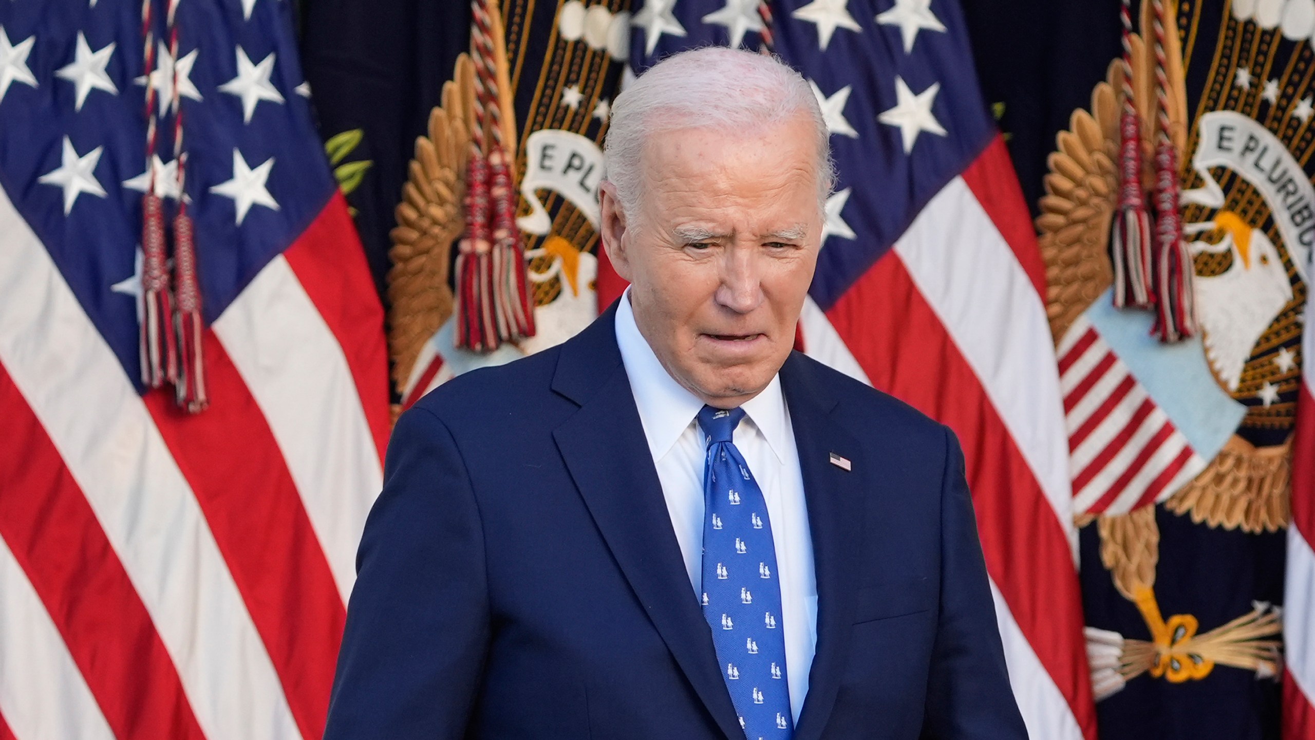 President Joe Biden walking out to speak at a news conference in the Rose Garden at the White House, Tuesday, Nov. 26, 2024, in Washington. (AP Photo/Manuel Balce Ceneta)