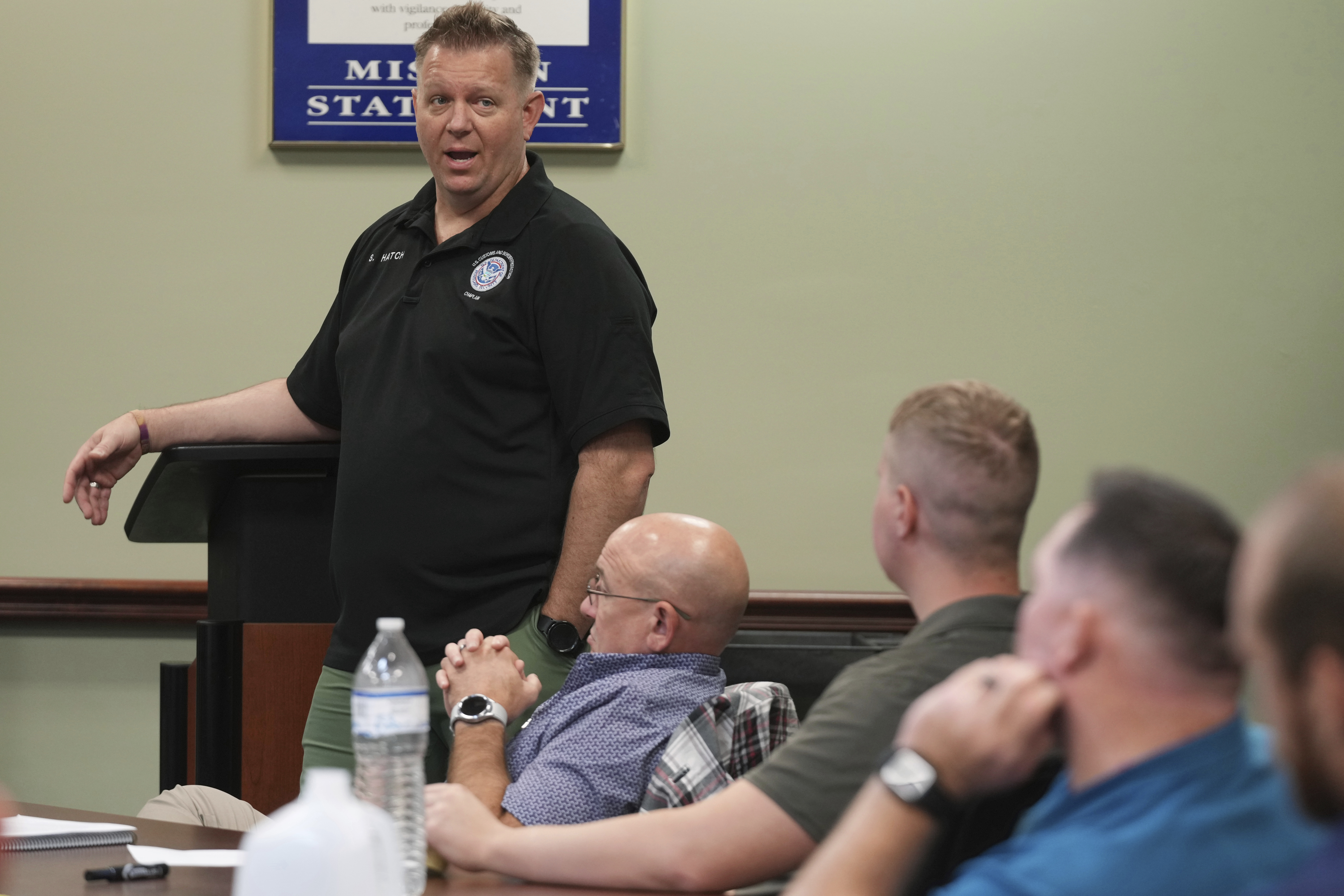 Border Patrol Chaplaincy program manager Spencer Hatch teaches during the Border Patrol Chaplain Academy class, Wednesday, Nov. 20, 2024, in Dania Beach, Fla. (AP Photo/Marta Lavandier)