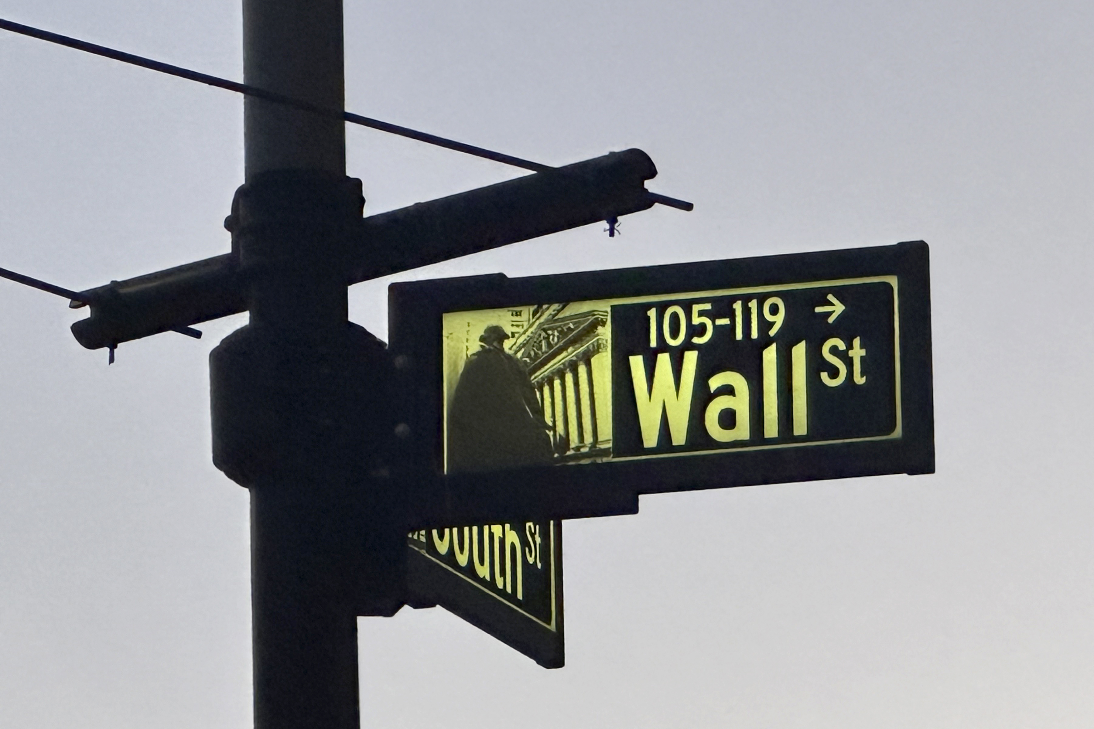 A sign marking the intersection of Wall Street and South Street is shown in New York's Financial District on Tuesday, Nov. 26 2024. (AP Photo/Peter Morgan)