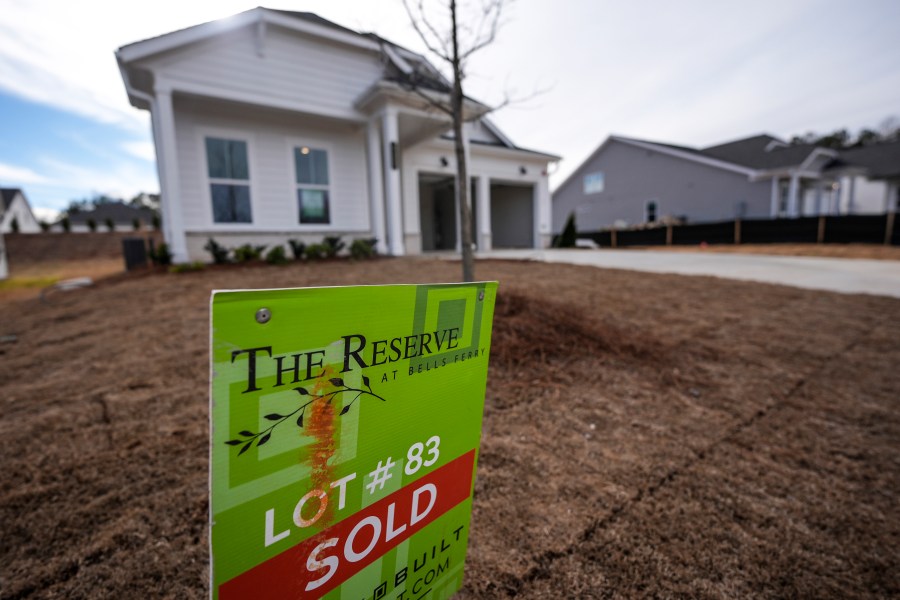 FILE - A sign announces the sale of a new home, Jan. 16, 2024, in Kennesaw, Ga. (AP Photo/Mike Stewart, File)