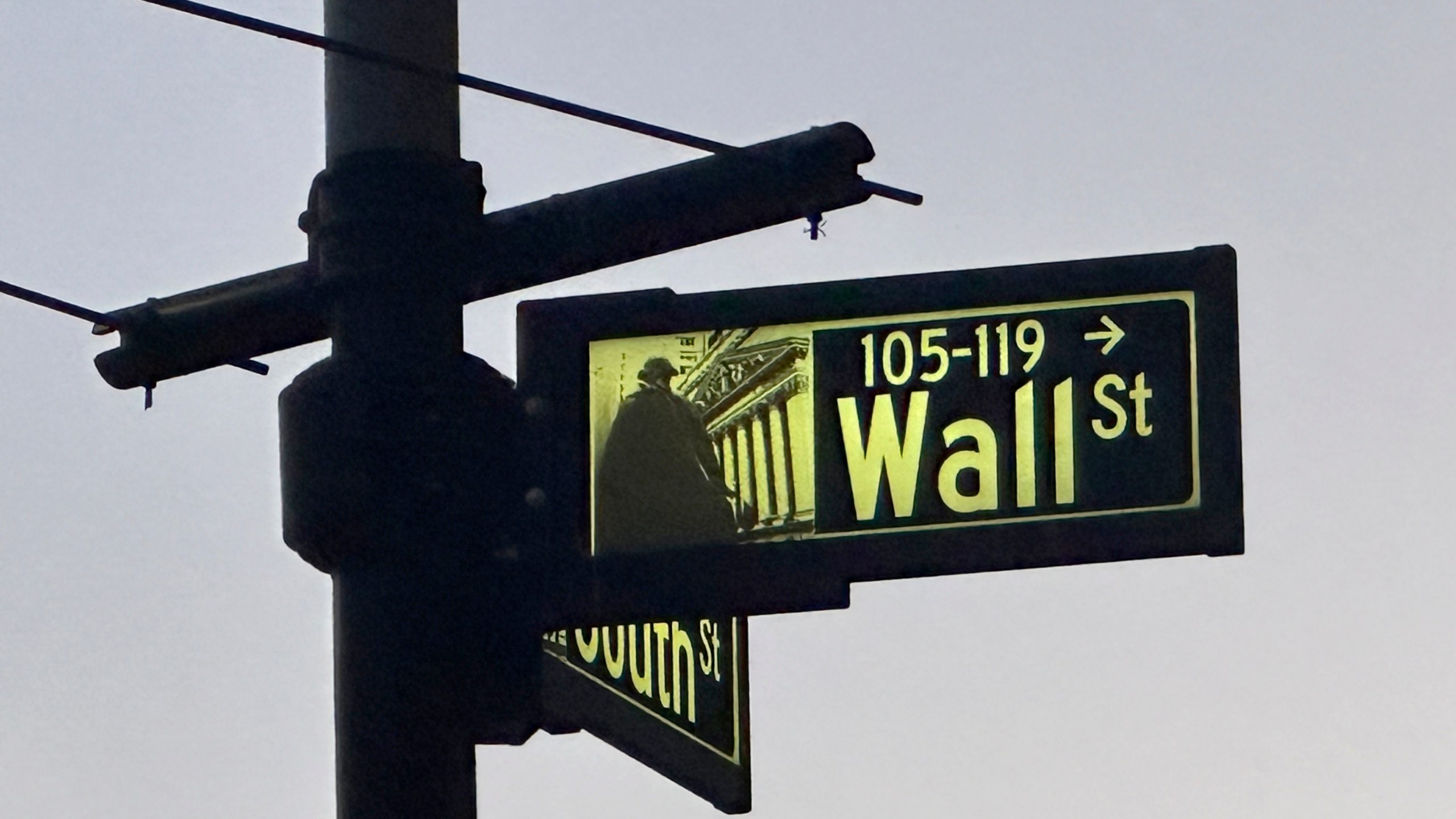 A sign marking the intersection of Wall Street and South Street is shown in New York's Financial District on Tuesday, Nov. 26 2024. (AP Photo/Peter Morgan)