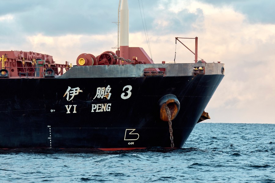 FILE - The Chinese ship, the bulk carrier Yi Peng 3 is anchored in the sea of Kattegat, near the city of Granaa in Jutland, Denmark, Wednesday, Nov. 20, 2024. (Mikkel Berg Pedersen/Ritzau Scanpix via AP, File)