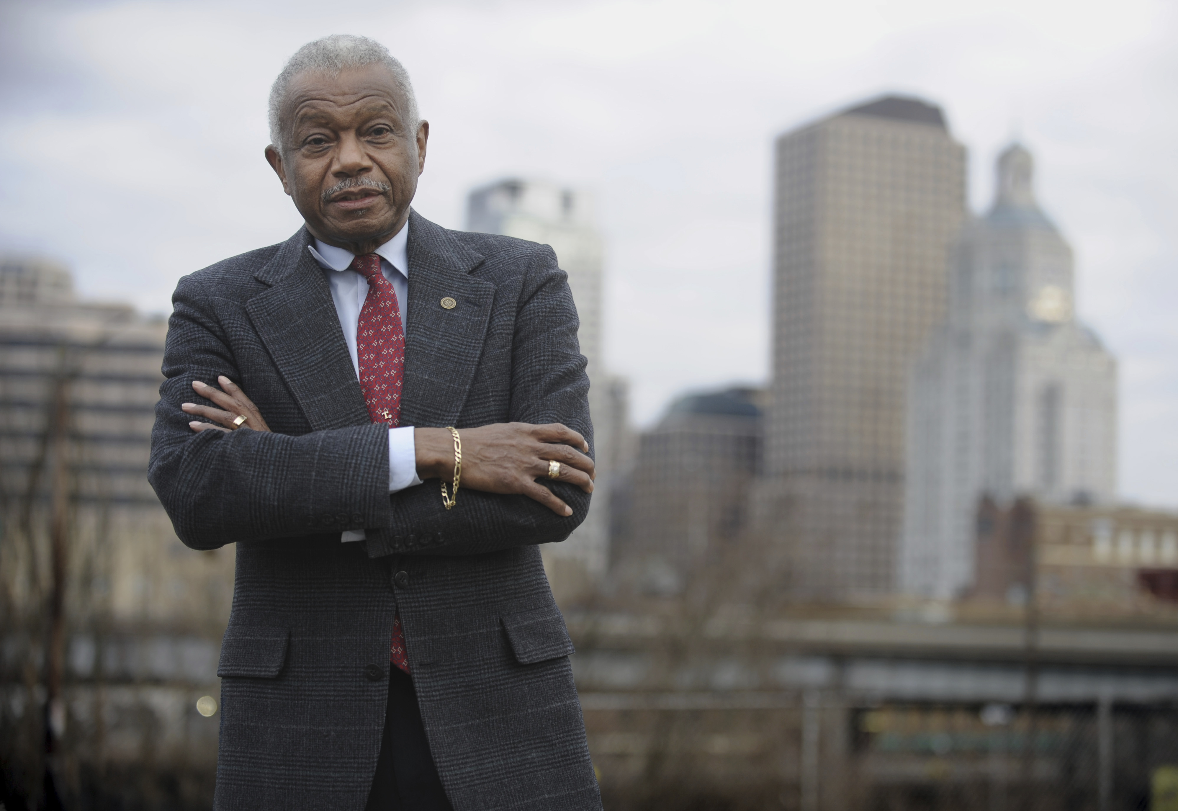 FILE - Hartford Mayor Thirman Milner poses for a portrait in Hartford, Conn., on Jan. 27, 2010. (AP Photo/Jessica Hill, File)