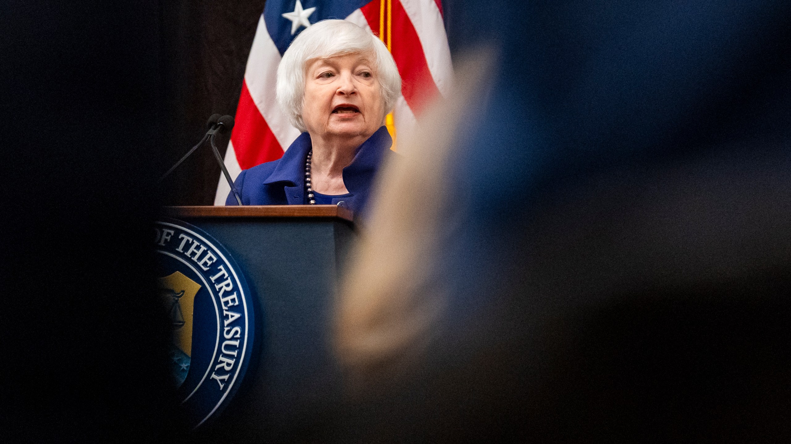 Treasury Secretary Janet Yellen speaks in the Cash Room of the Treasury Department during an event for the anniversary of the Community Development Financial Institutions Fund, Thursday, Nov. 21, 2024, in Washington. (AP Photo/Jacquelyn Martin)