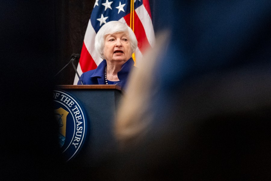 Treasury Secretary Janet Yellen speaks in the Cash Room of the Treasury Department during an event for the anniversary of the Community Development Financial Institutions Fund, Thursday, Nov. 21, 2024, in Washington. (AP Photo/Jacquelyn Martin)