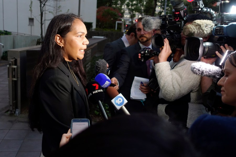 Kristal Hilaire, a daughter of Australian citizen Donna Nelson, speaks to reporters at the Chiba District Court after the verdict for Nelson in a drug smuggling case, Wednesday, Dec. 4, 2024, in Chiba, east of Tokyo. (AP Photo/Mari Yamaguchi)