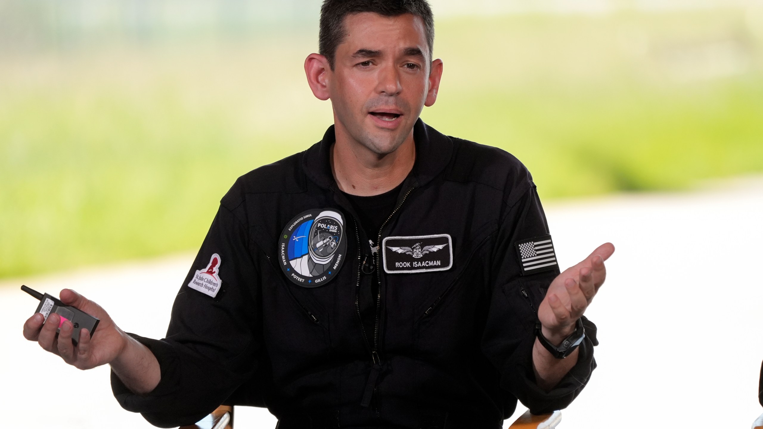 FILE - Commander Jared Isaacman speaks at a news conference after arriving at the Kennedy Space Center for an upcoming private human spaceflight mission in Cape Canaveral, Fla., Monday, Aug. 19, 2024. (AP Photo/John Raoux, File)