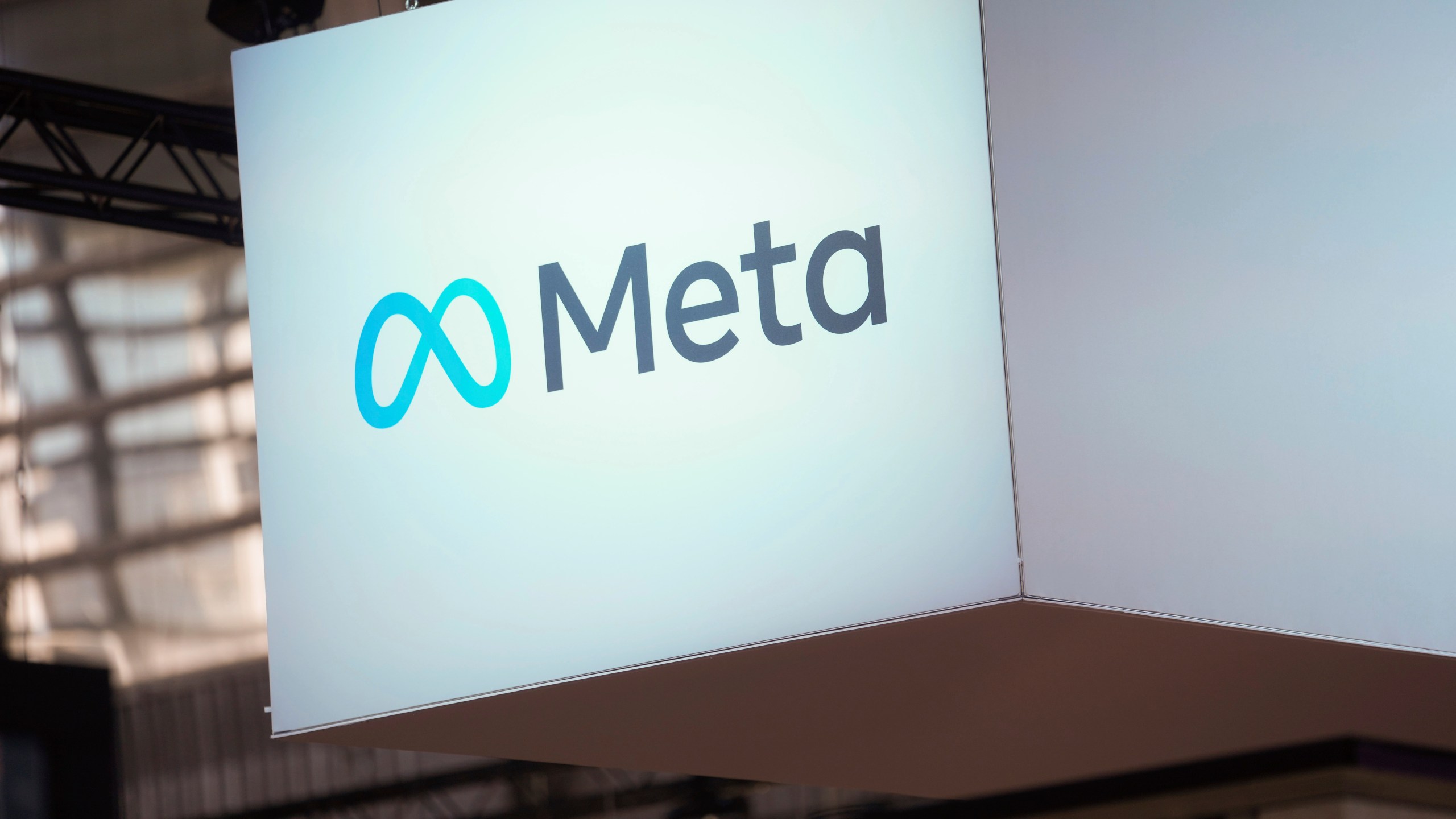 FILE - The Meta logo is seen at the Vivatech show in Paris, France, June 14, 2023. (AP Photo/Thibault Camus, File)