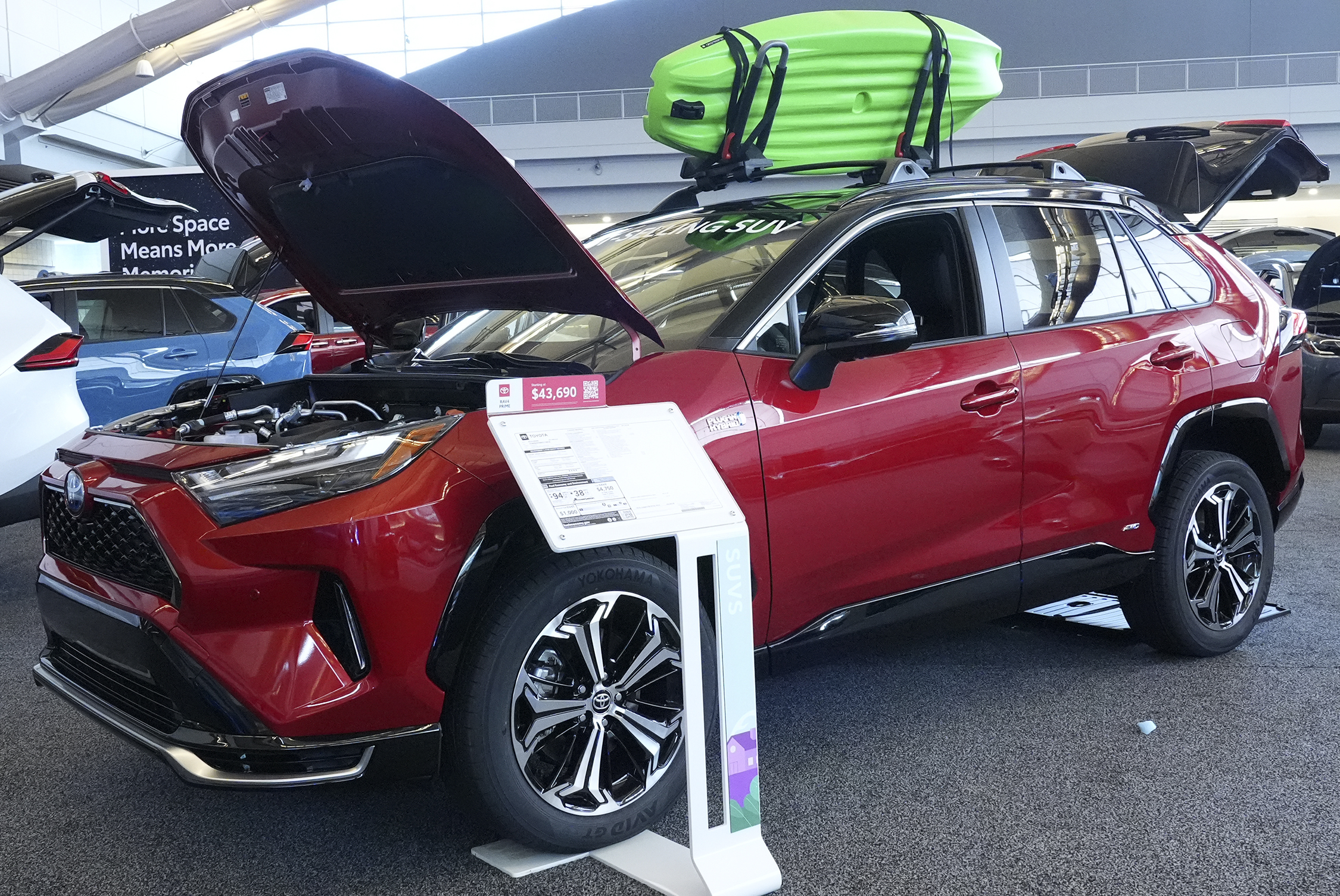 FILE - A Toyota RAV4 Prime is displayed at the Pittsburgh International Auto Show in Pittsburgh, Feb. 15, 2024. (AP Photo/Gene J. Puskar, File)