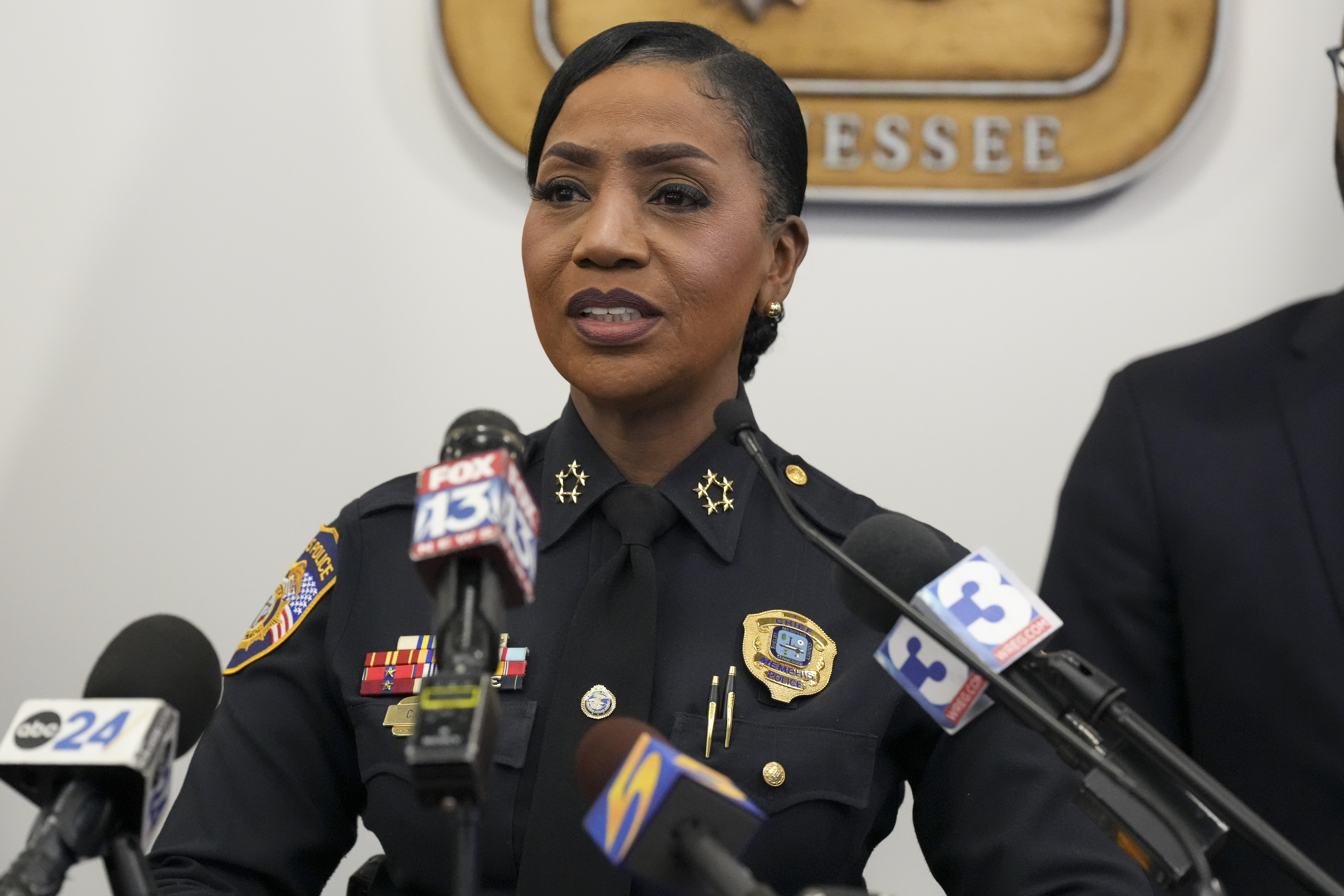 Memphis Police Chief Cerelyn "C.J." Davis speaks during a news conference Thursday, Dec. 5, 2024, in Memphis, Tenn. (AP Photo/George Walker IV)